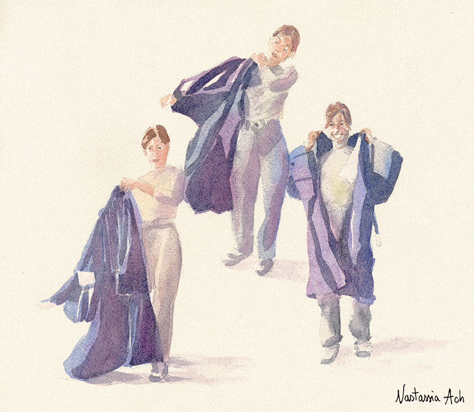 Magistrate, étude de mouvement – aquarelle sur papier coton © Nastassia Ach