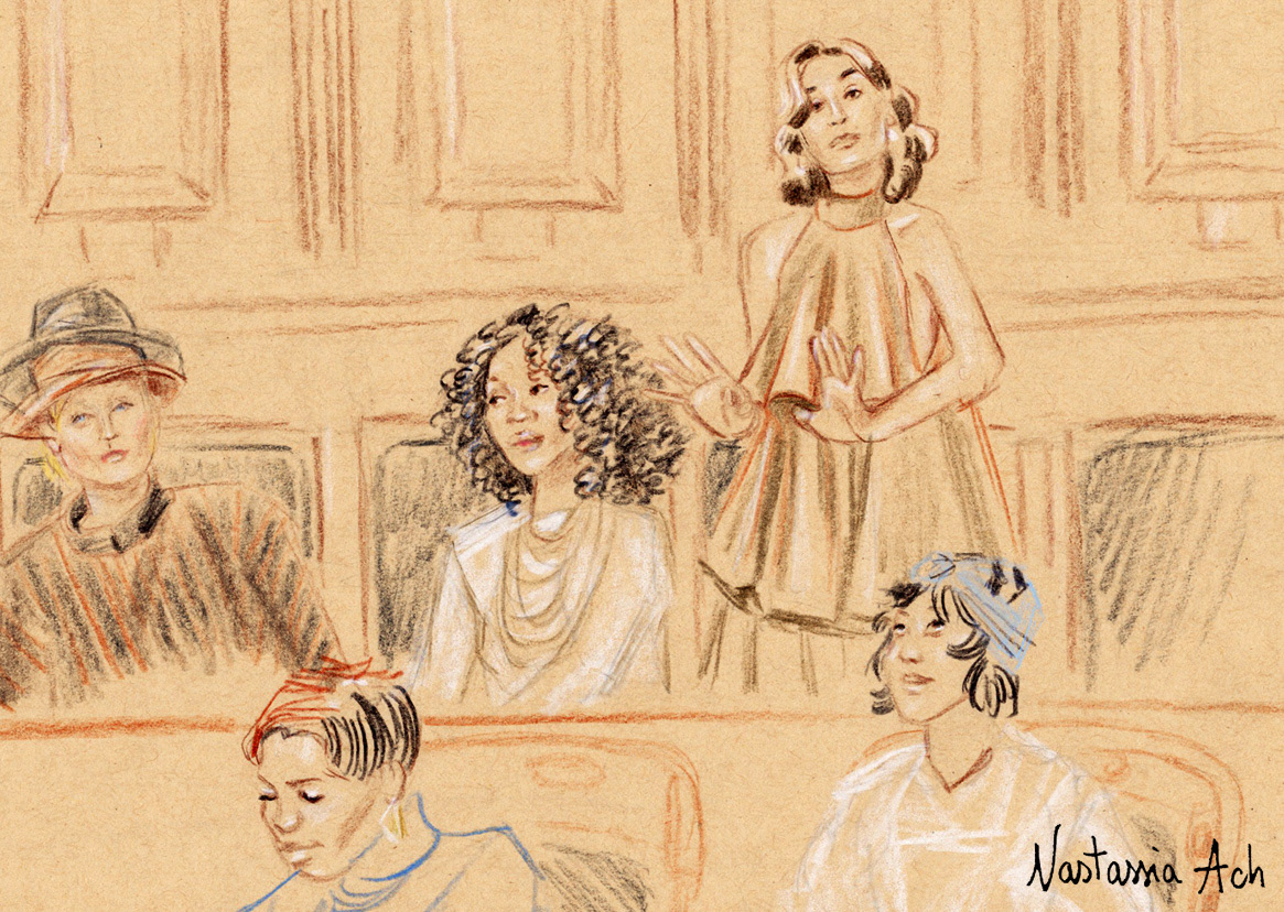5 mars 2026 – Paris Fashion Week – Palais de Justice de Paris – les avocates Rokhaya Diallo et Galié et les jurés Emmanuelle Koffi, Caroline Misset, Charlotte Moloney Wemaere © Nastassia Ach