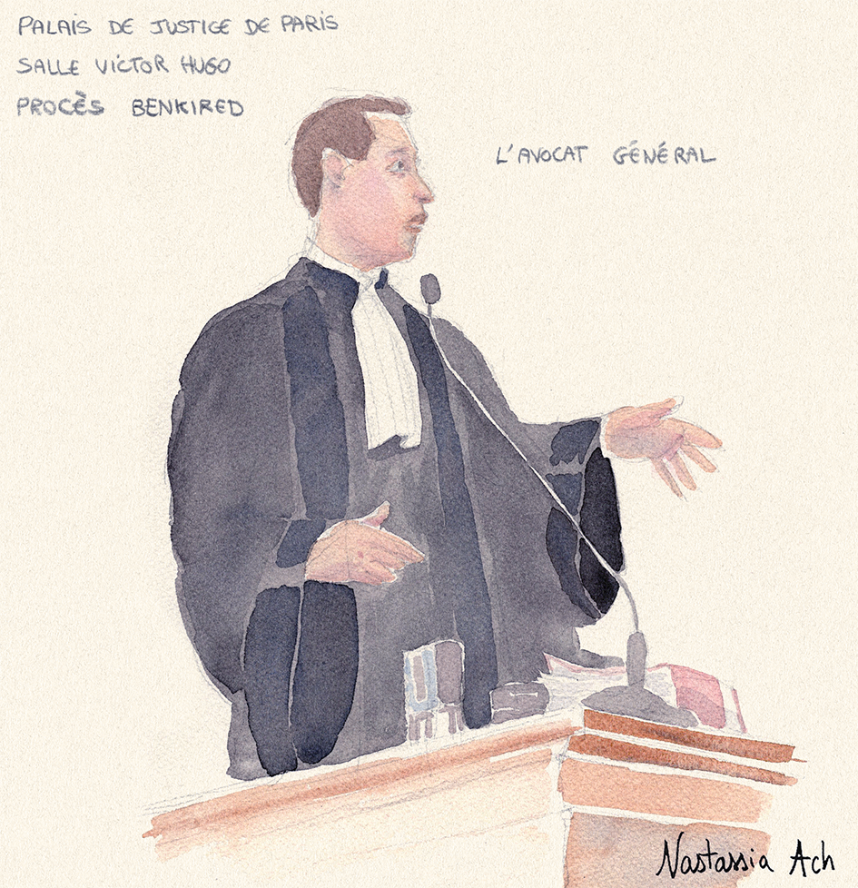 Procès Benkired - Palais de Justice de Paris - octobre 2025 - L'avocat général - dessin d’audience © Nastassia Ach