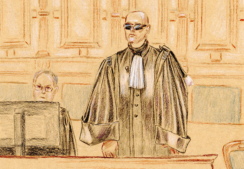 Procès Le Pen / assistants parlementaires du RN en appel - Palais de Justice de Paris - 28 janvier 2026 - les avocats généraux Thierry Ramonatxo et Stéphane Madoz-Blanchet - dessin d’audience © Nastassia Ach