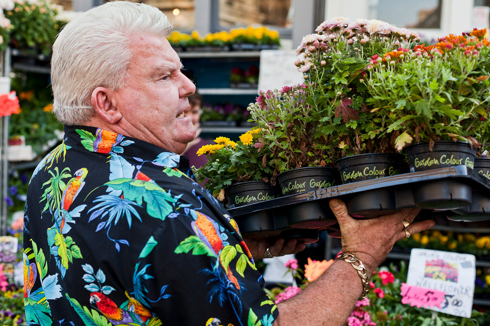 Market trader, Columbia Road Flower Market, London, UK