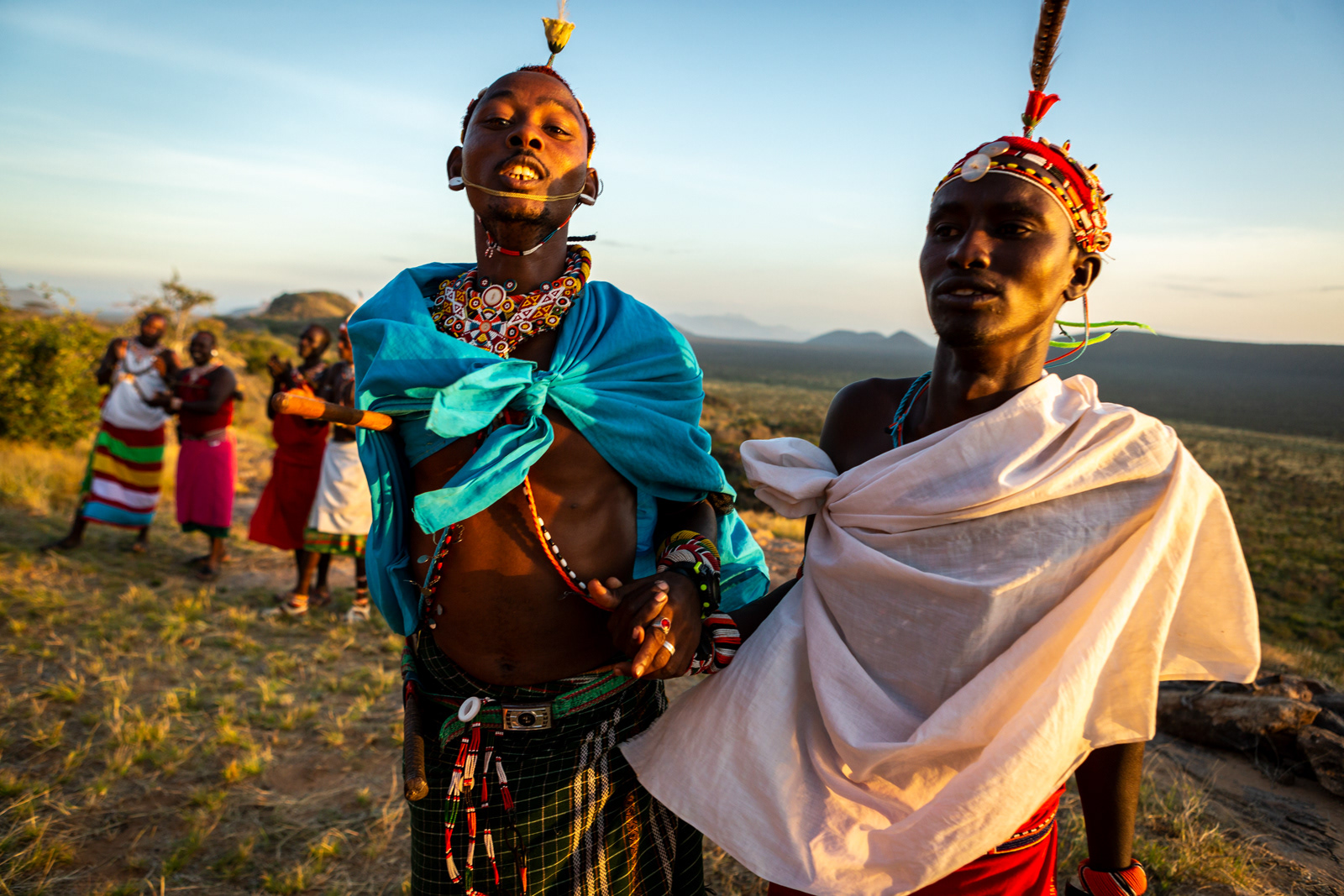 Samburu tribsemen doing a traditional dance, Great Rift Valley, Kenya