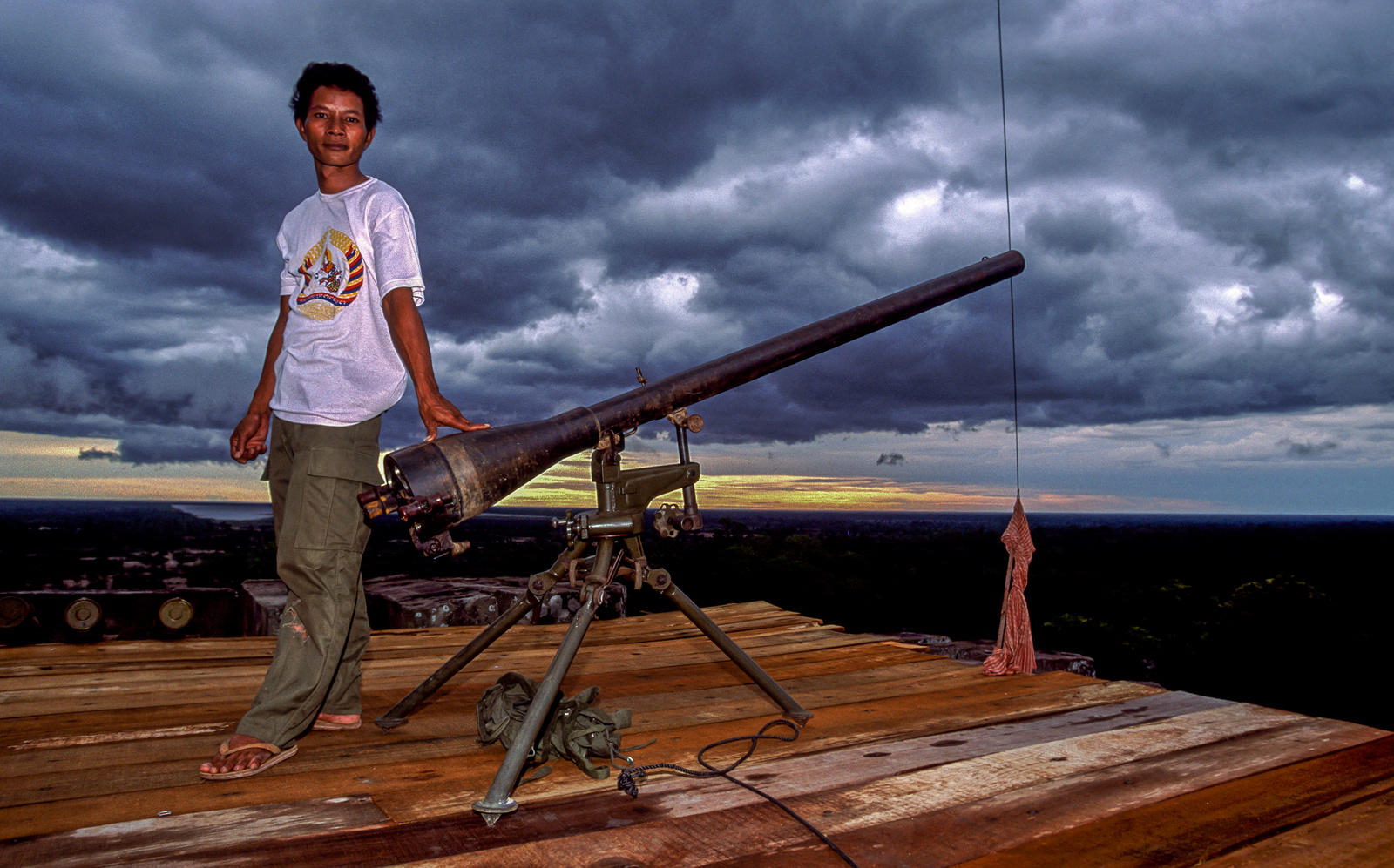 Soldier manning artillery, Angkor Wat, Cambodia
