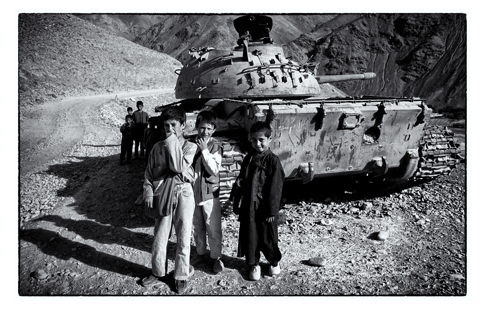 Boys and Destroyed Russion T-54 Tank, Bamiyan