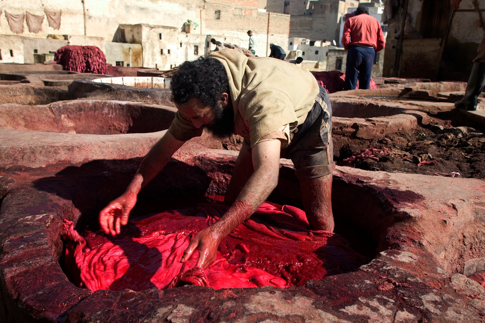 Working the tanneries, Fez, Morocco
