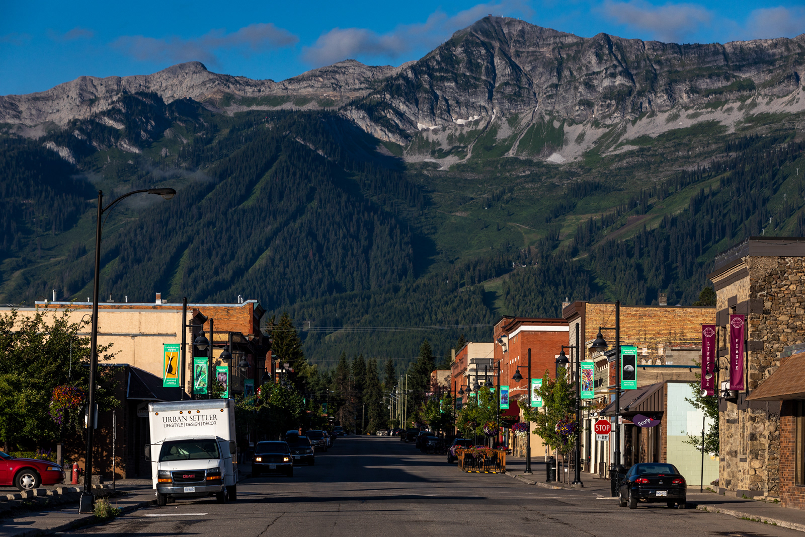 The mountain town of Ferni with the Lizard Range, British Columbia, Canada