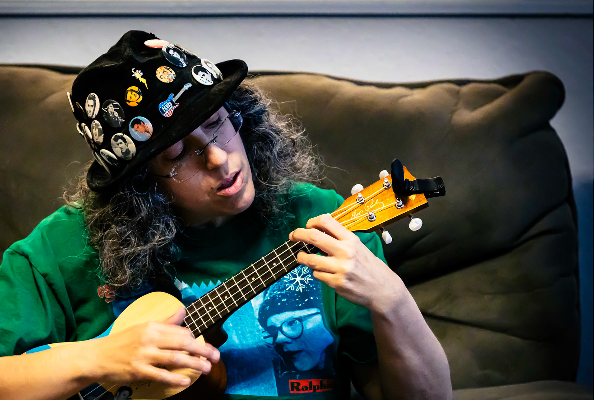 Terri playing the ukulele.