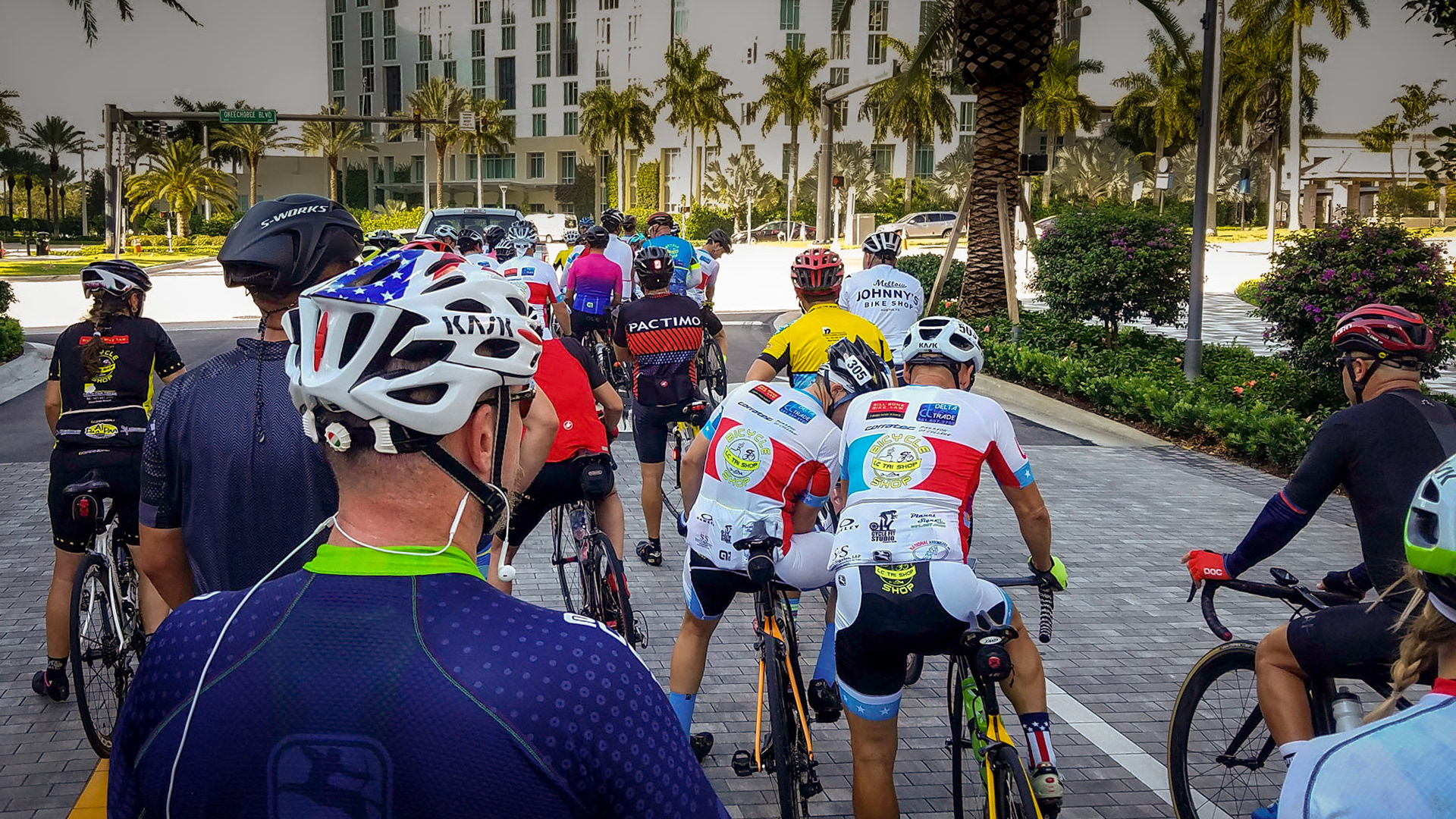 Riding with the group through downtown.