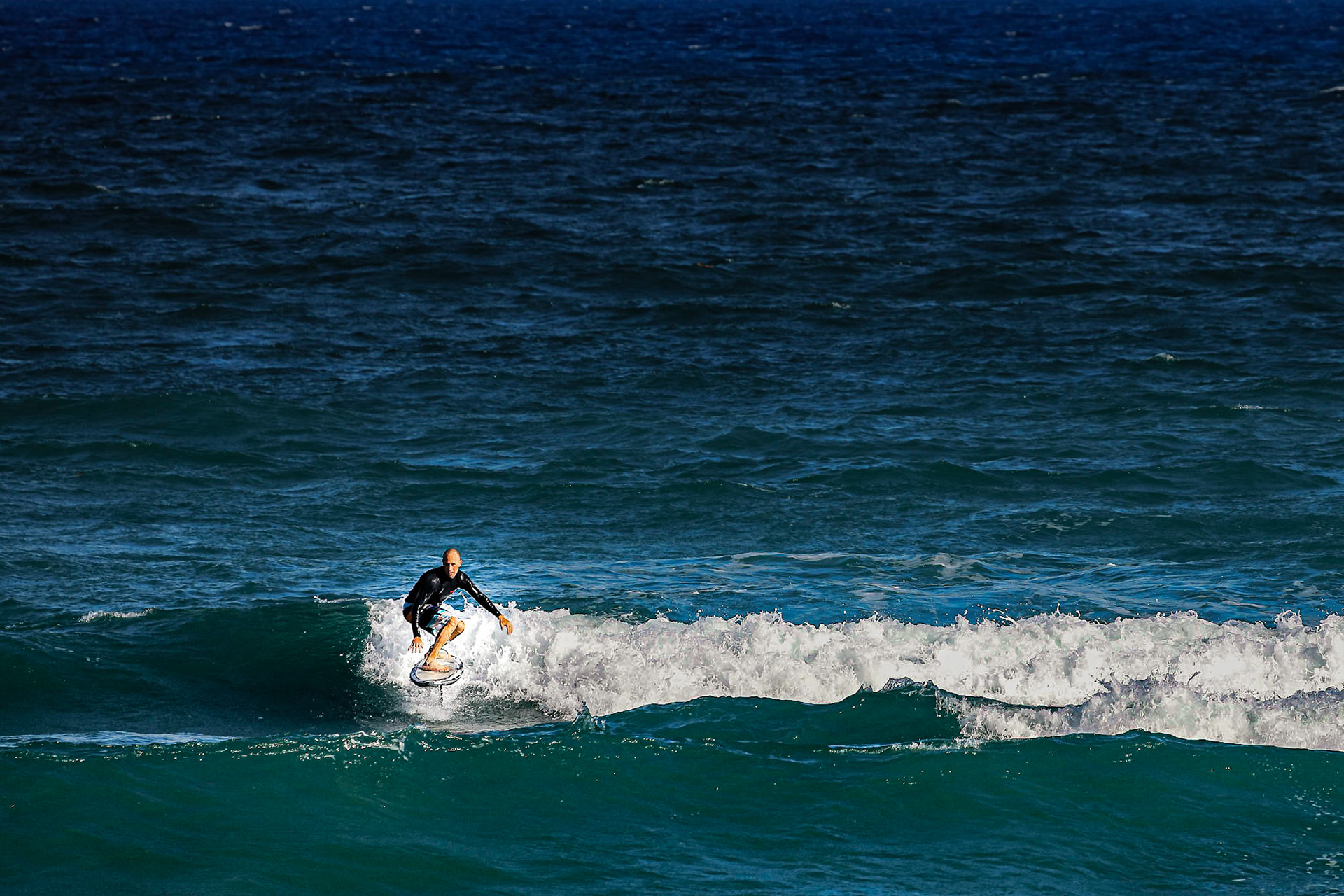 Catching some waves on a foil board in Florida.