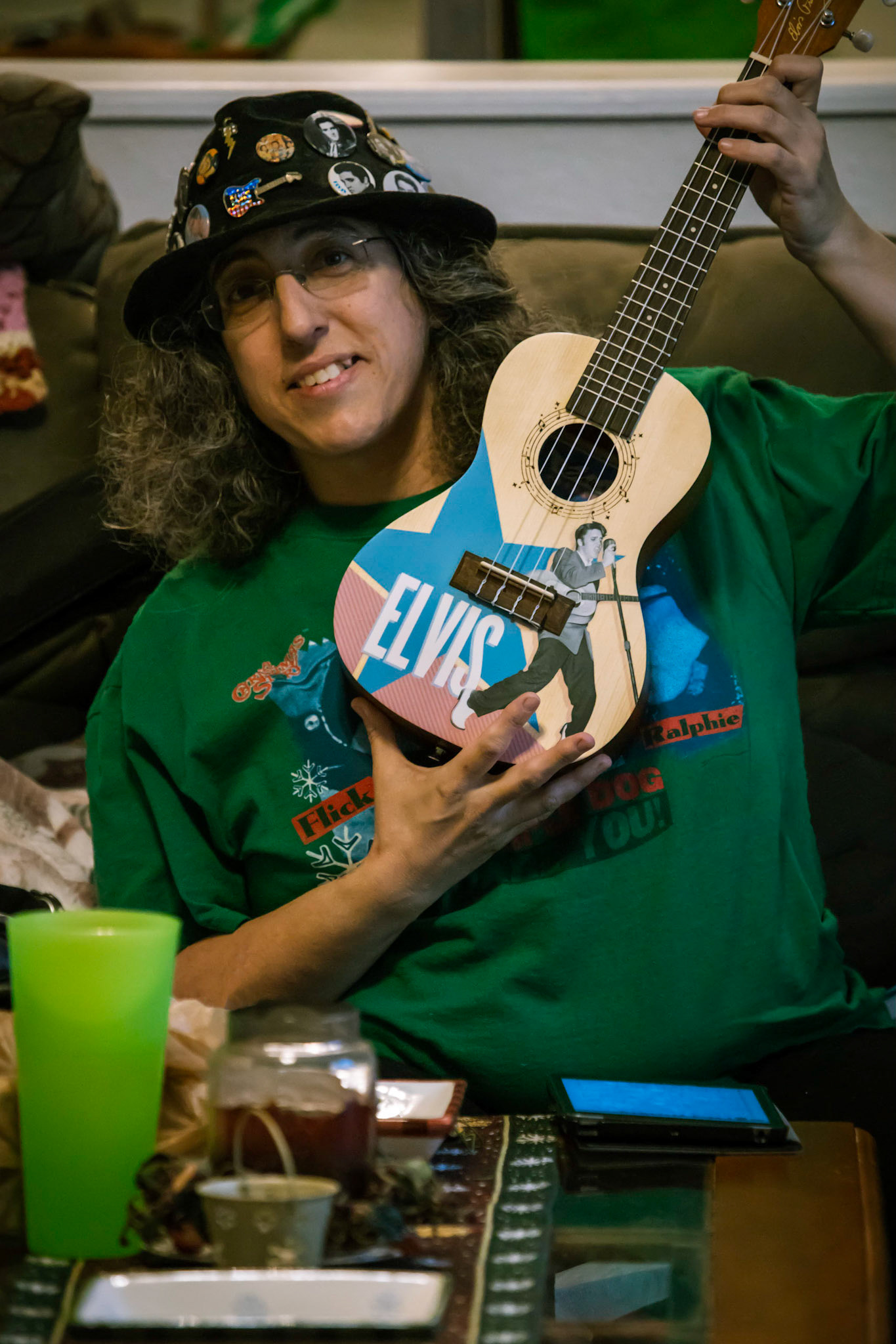 Terri showing off her Elvis ukulele.