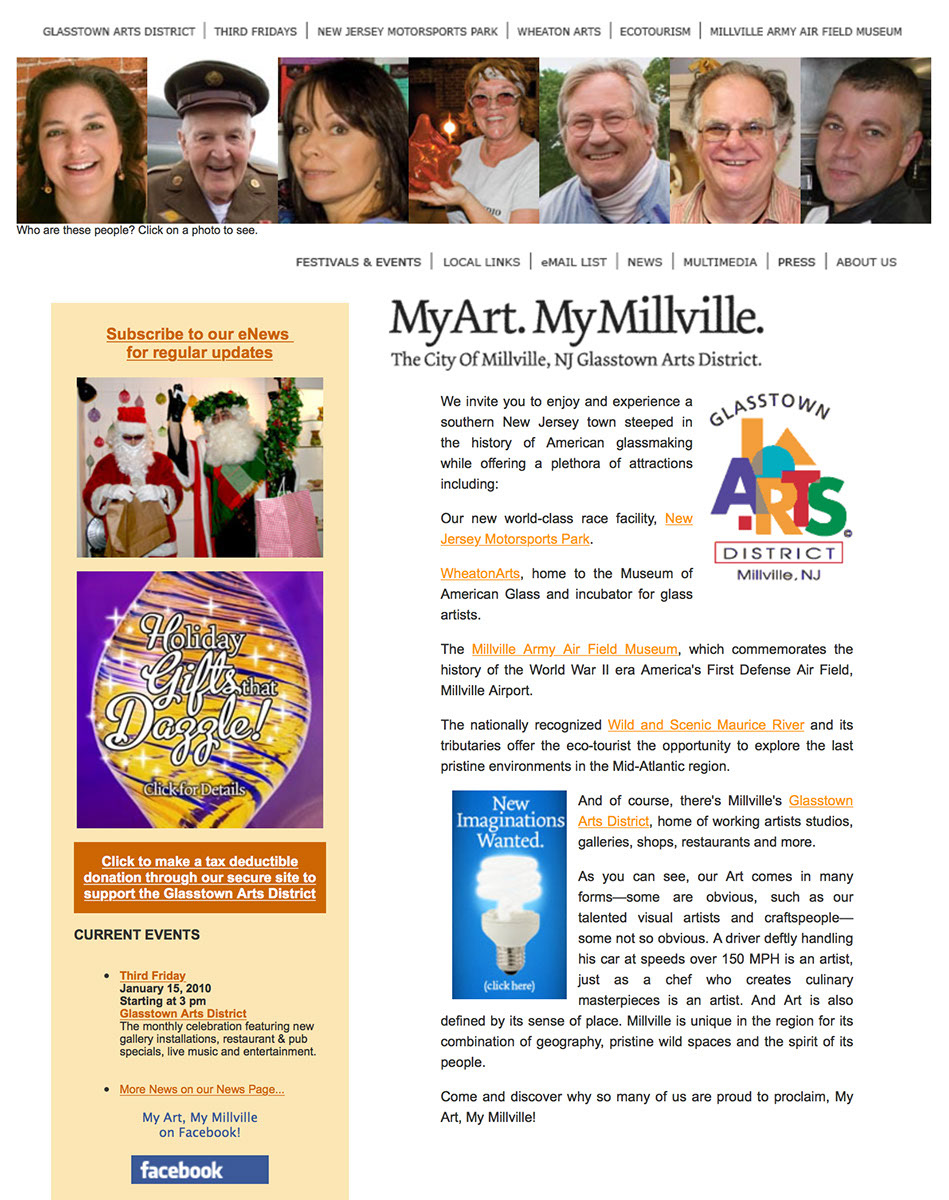 My Art, My Millville Website Front Page