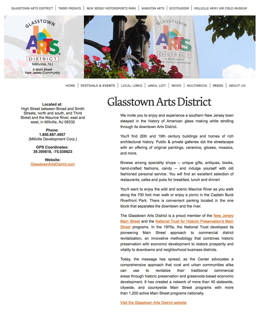 My Art, My Millville Website Interior Page