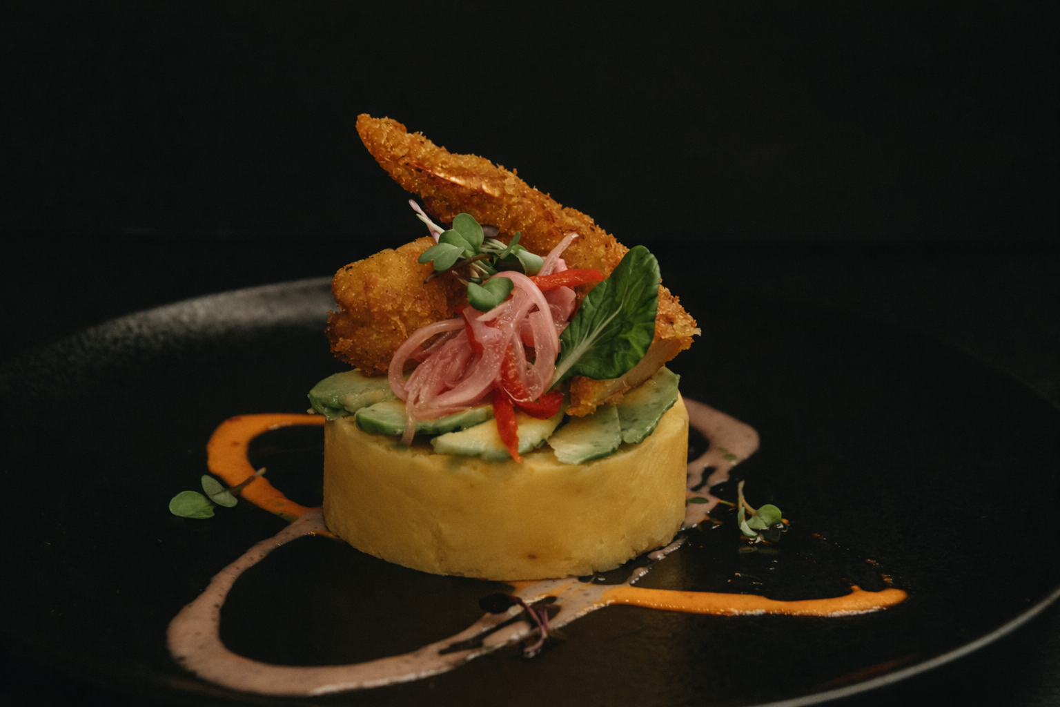 Causa Limeña con Langostino Apanado