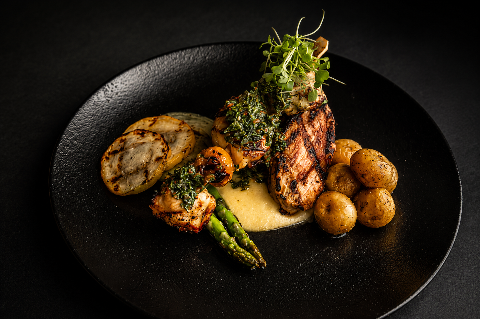 Asado de Lomo de Cerdo con Pincho de Pollo (solo premium)