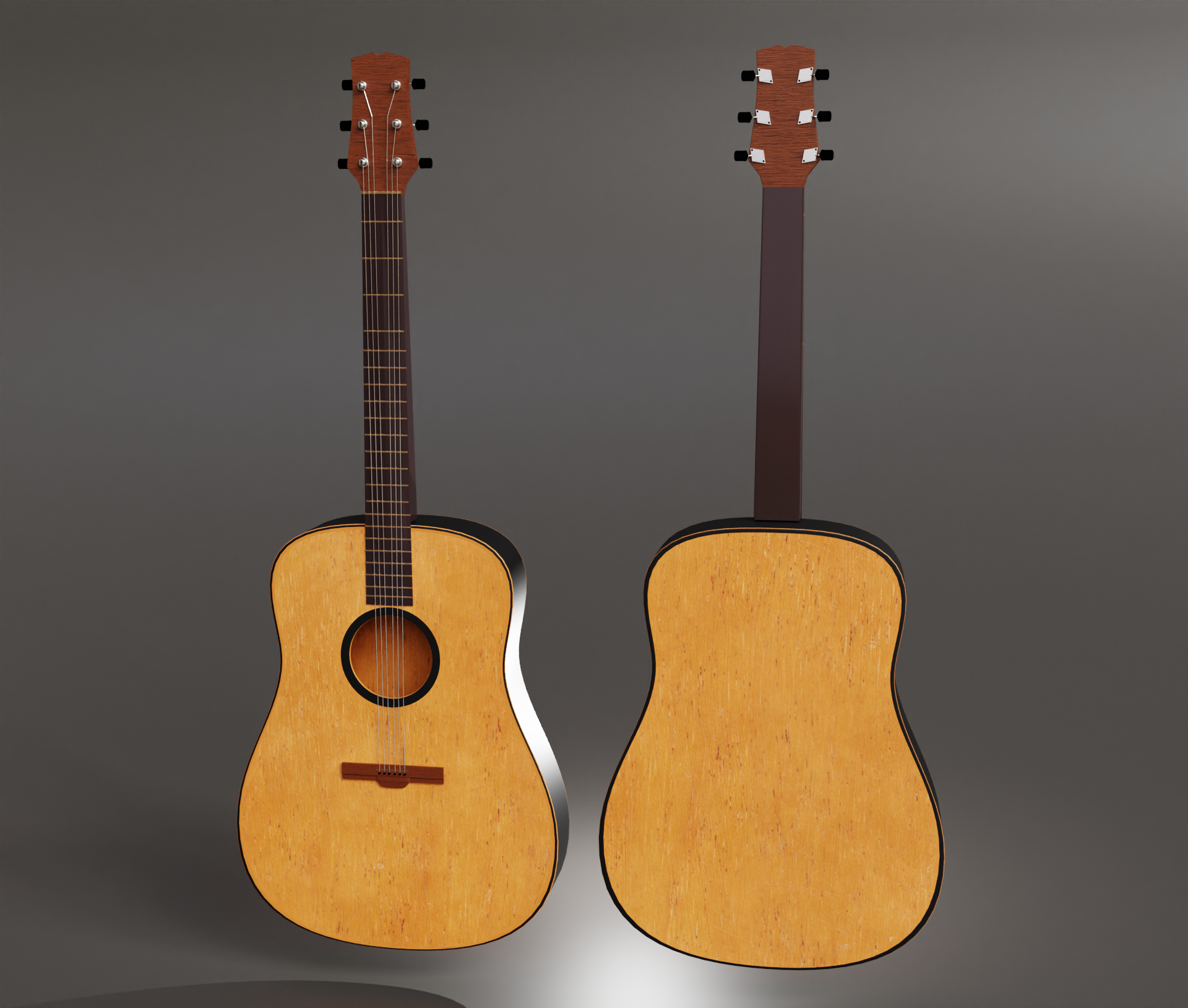 Strumming elegance in every detail: Presenting the front and back view of a rich brown guitar. πΈβ¨