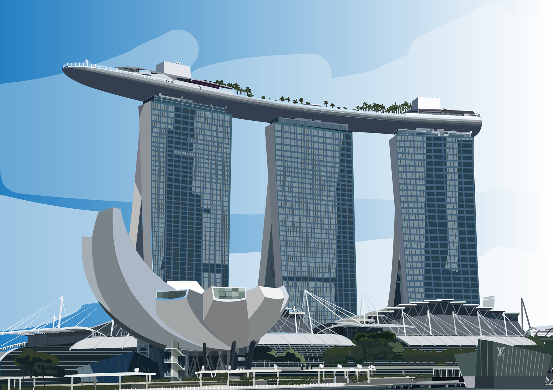Precision in every line: Behold the vectorized rendition of Marina Bay Sands in Singapore, where the iconic architecture is celebrated through the art of vectors. ποΈβ¨