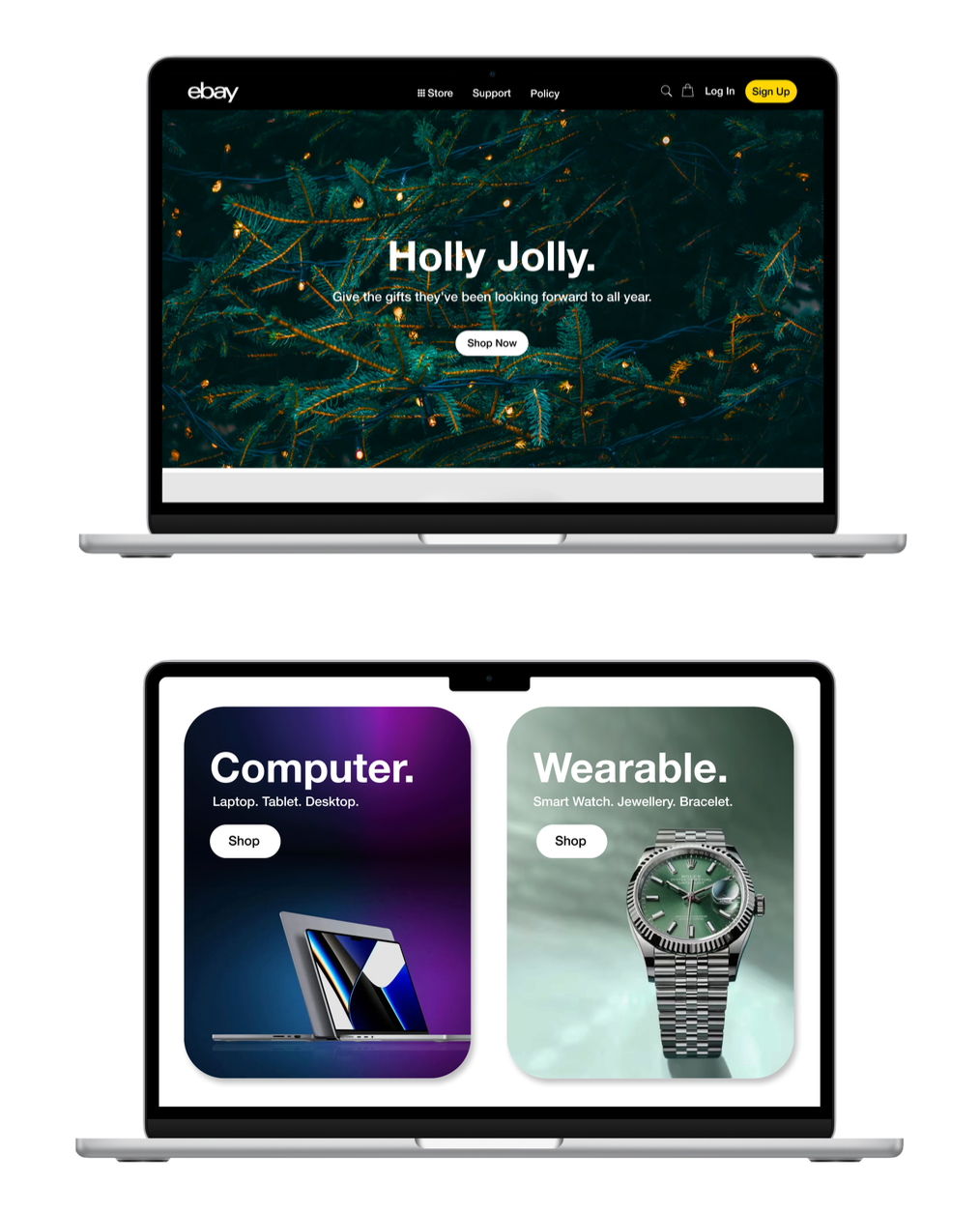 Revolutionizing the Online Marketplace: Presenting a sleek laptop mockup showcasing a stunning eBay website redesign. Experience the future of e-commerce with a fresh, modern interface. π»π