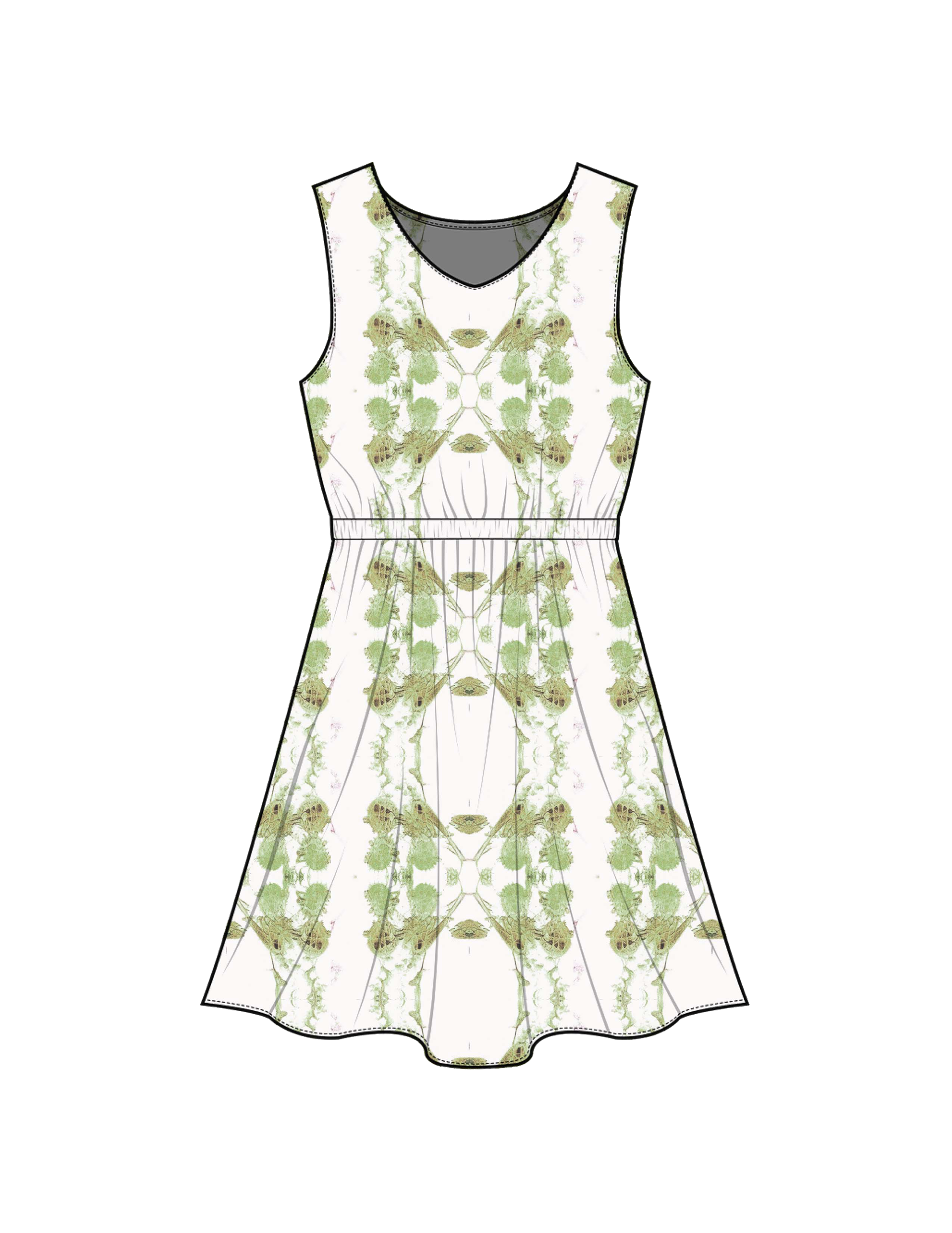 S#0016 "NOONWRAITH" mock-up on dress. Design created by Noah Velez.