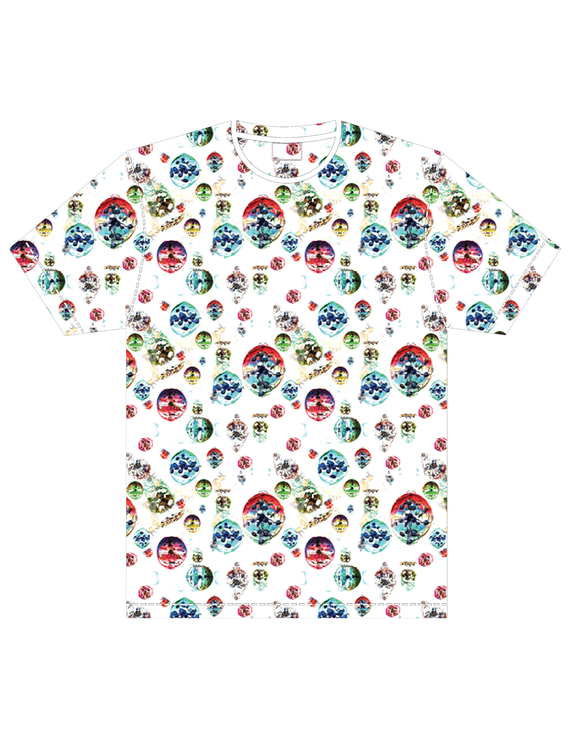 S#0010 "OPALINE BUBBLE TEARS" mock-up on shirt. Design created by Noah Velez.
