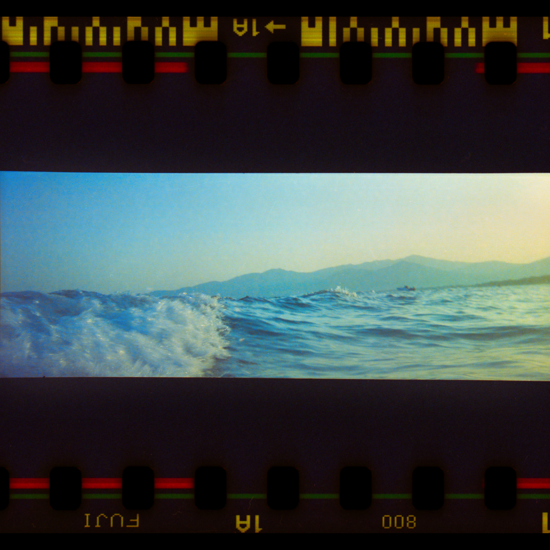 Seabreath.2 Seascapes,Greece,2022 With an old (20+ years)Fuji quicksnap panorama camera,shot at the sea & Rio-Antirio bridge
