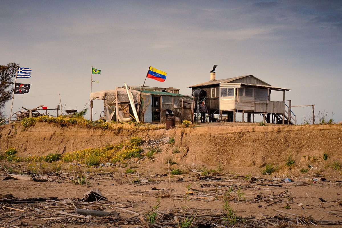 Dusk at the delta Where the river meets the Ionian sea & a sailor hut Western Peloponnese,Greece