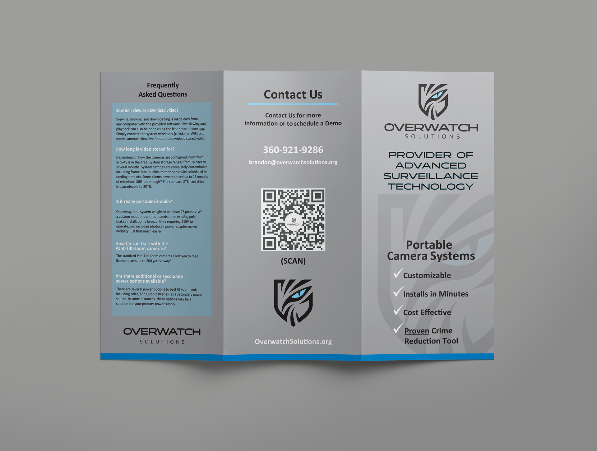 Tri-fold brochure design for Overwatch Solutions