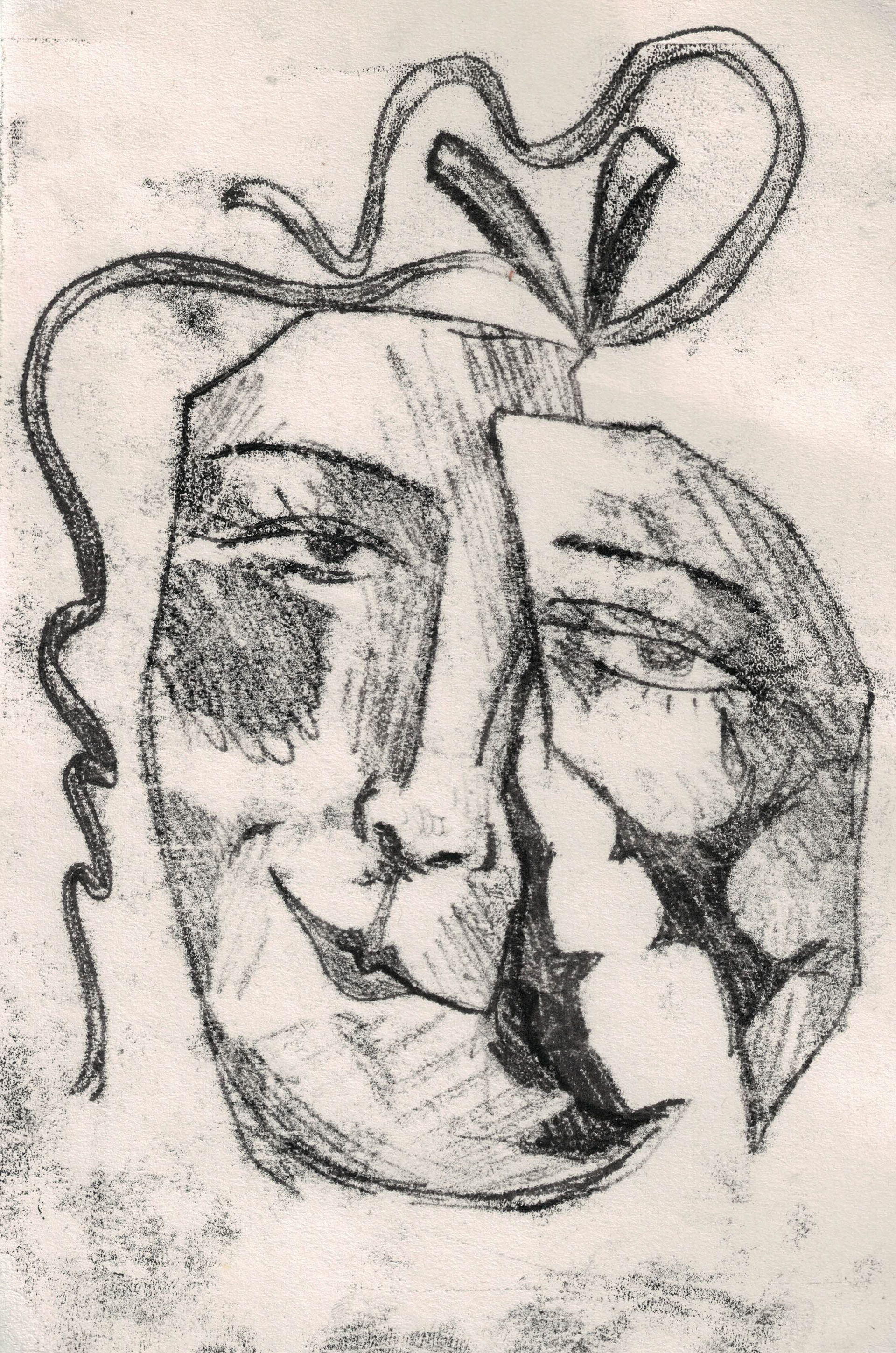 Broken masks monoprint