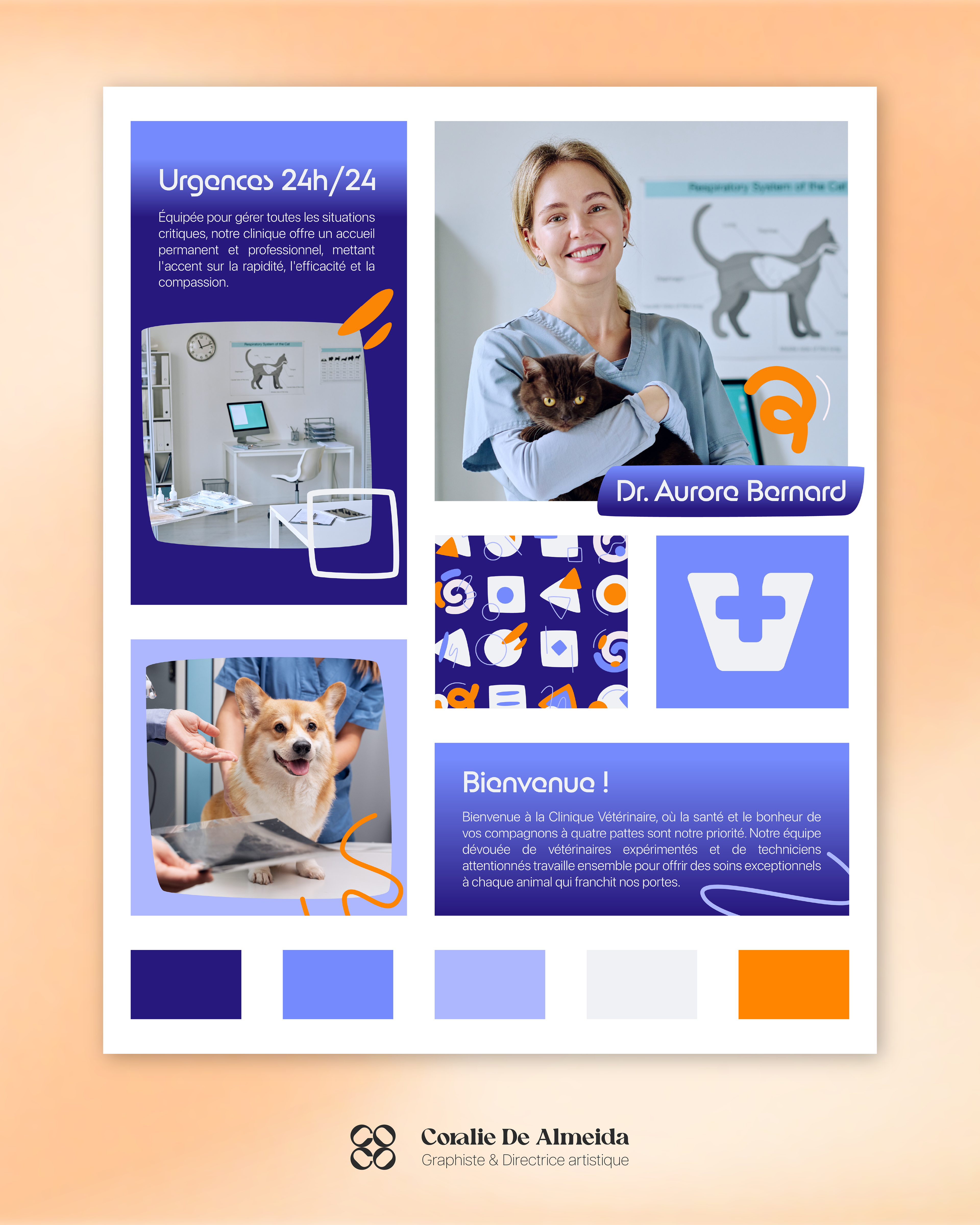 Moodboard fictif réalisé pour une clinique vétérinaire.