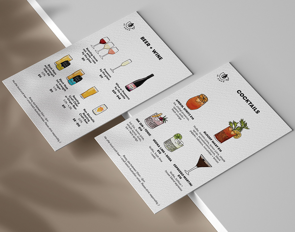 Illustrated alchohol menu