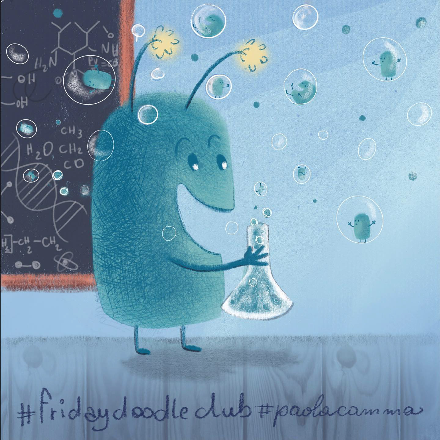 This young scientist wanted to play with soap bubbles but something went wrong! here is my quick sketch for this week's fridaydoodleclub prompt "shrinking, monster, scientist"