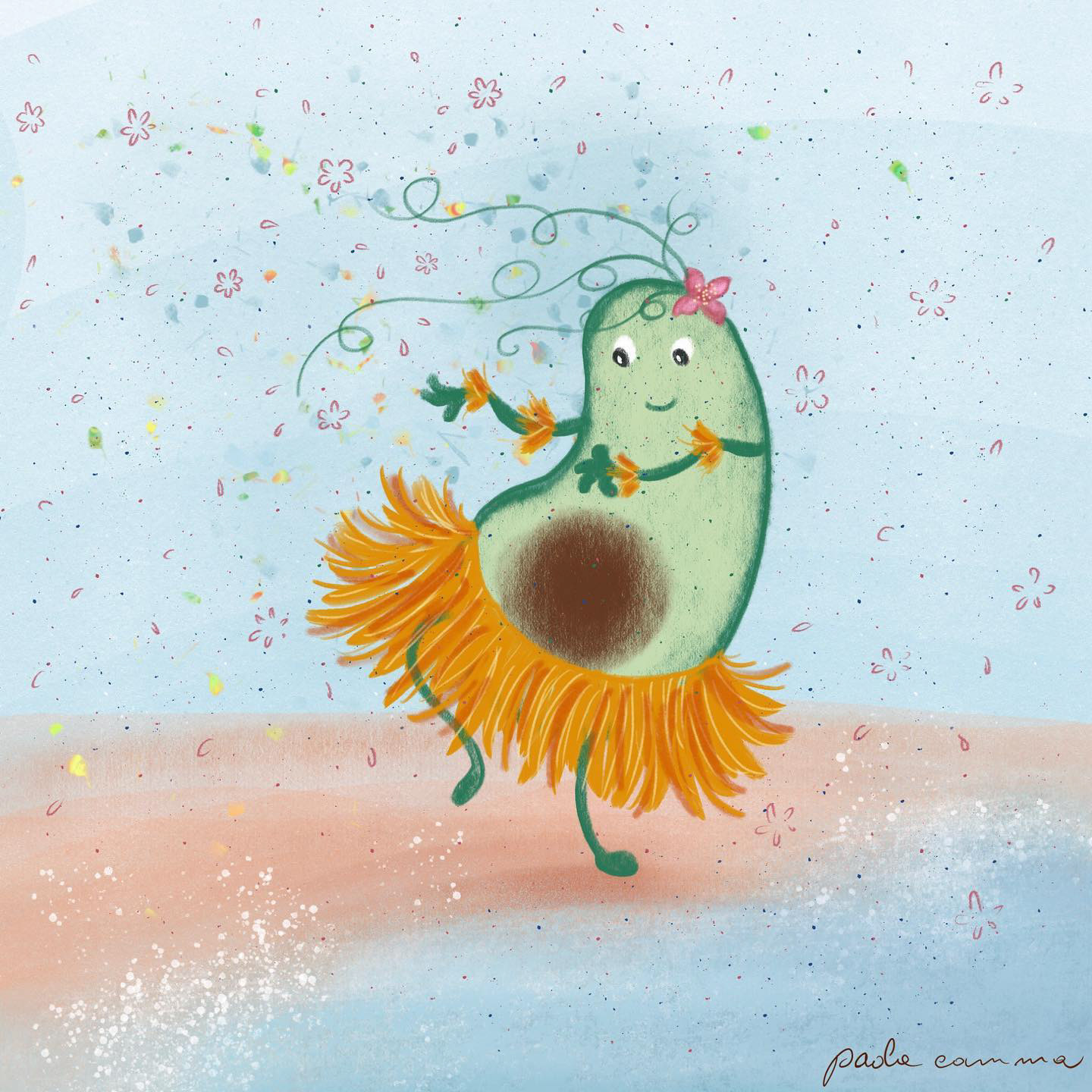 Fancy, Wiggling, Avocado for fridaydoodleclubweek38. A gentle wind and a sweet dance to say goodbye to this beautiful summer that is ending