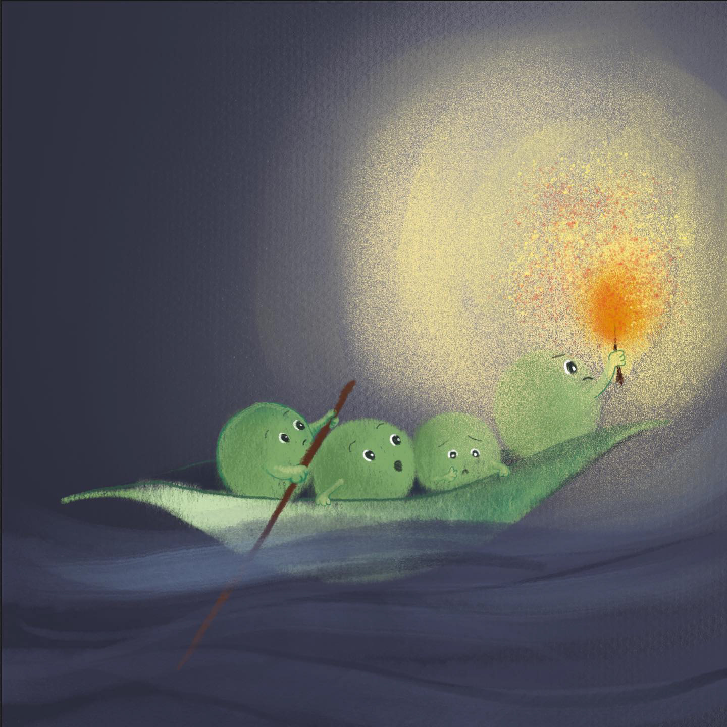 This is my illustration for this week’s prompt of Fridaydoodle club  “cautious, exploring, peapod”
