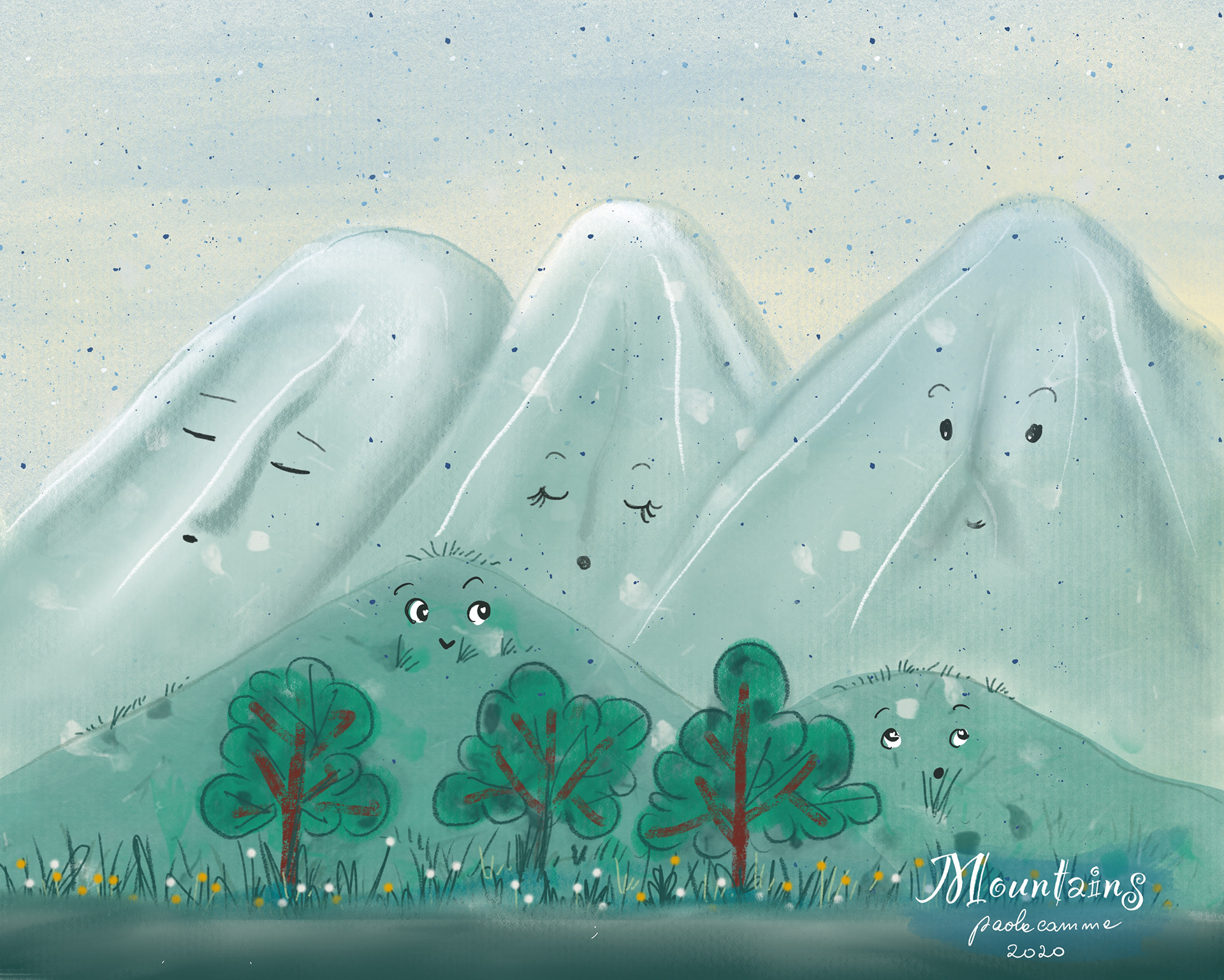 Mountains. Sketch for a training daily promt in ïllustrating children's book"workshop