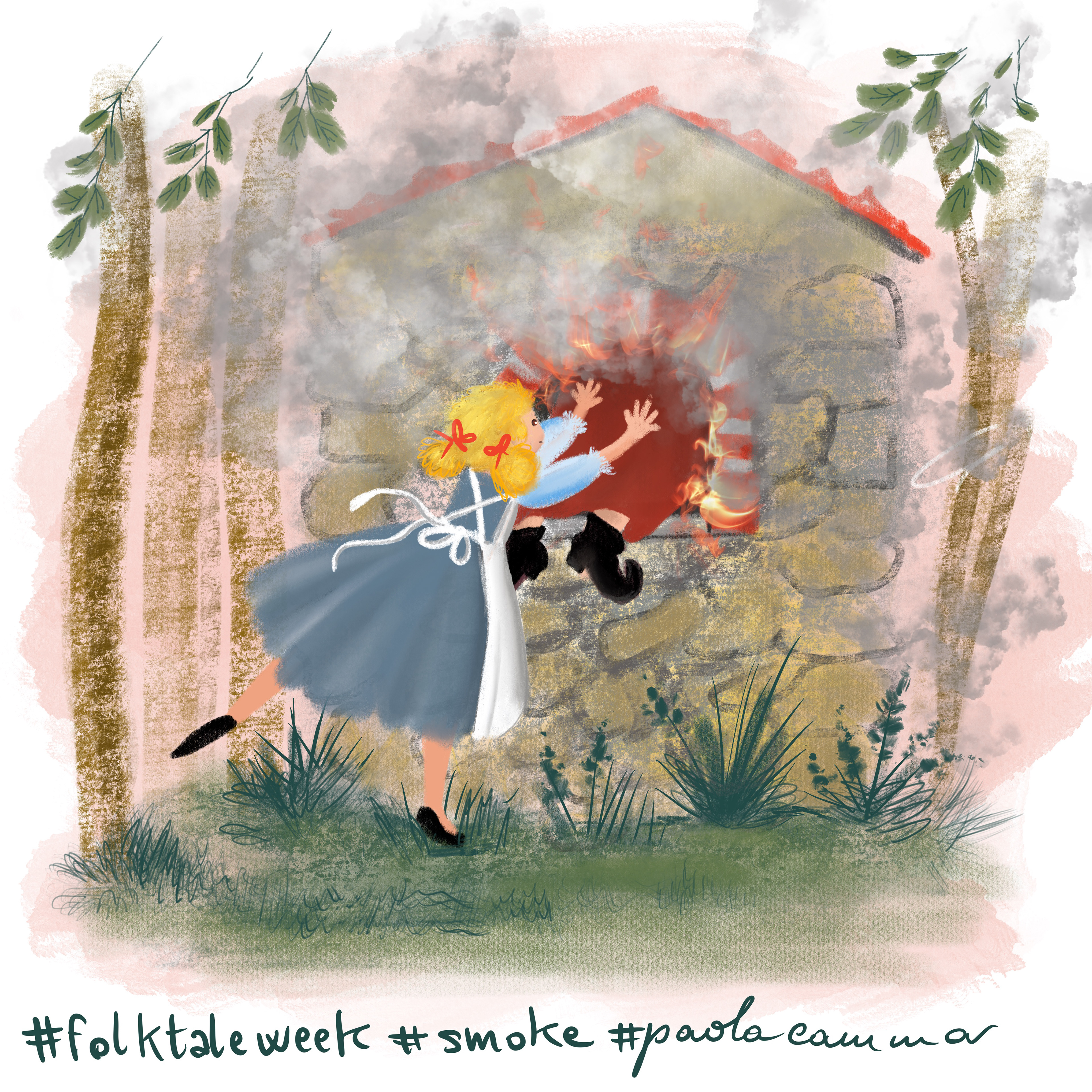 #folktaleweek2019 day 4 smoke 😊 On this day thinking about “smoke” I sketched a moment from Hansel and Gretel