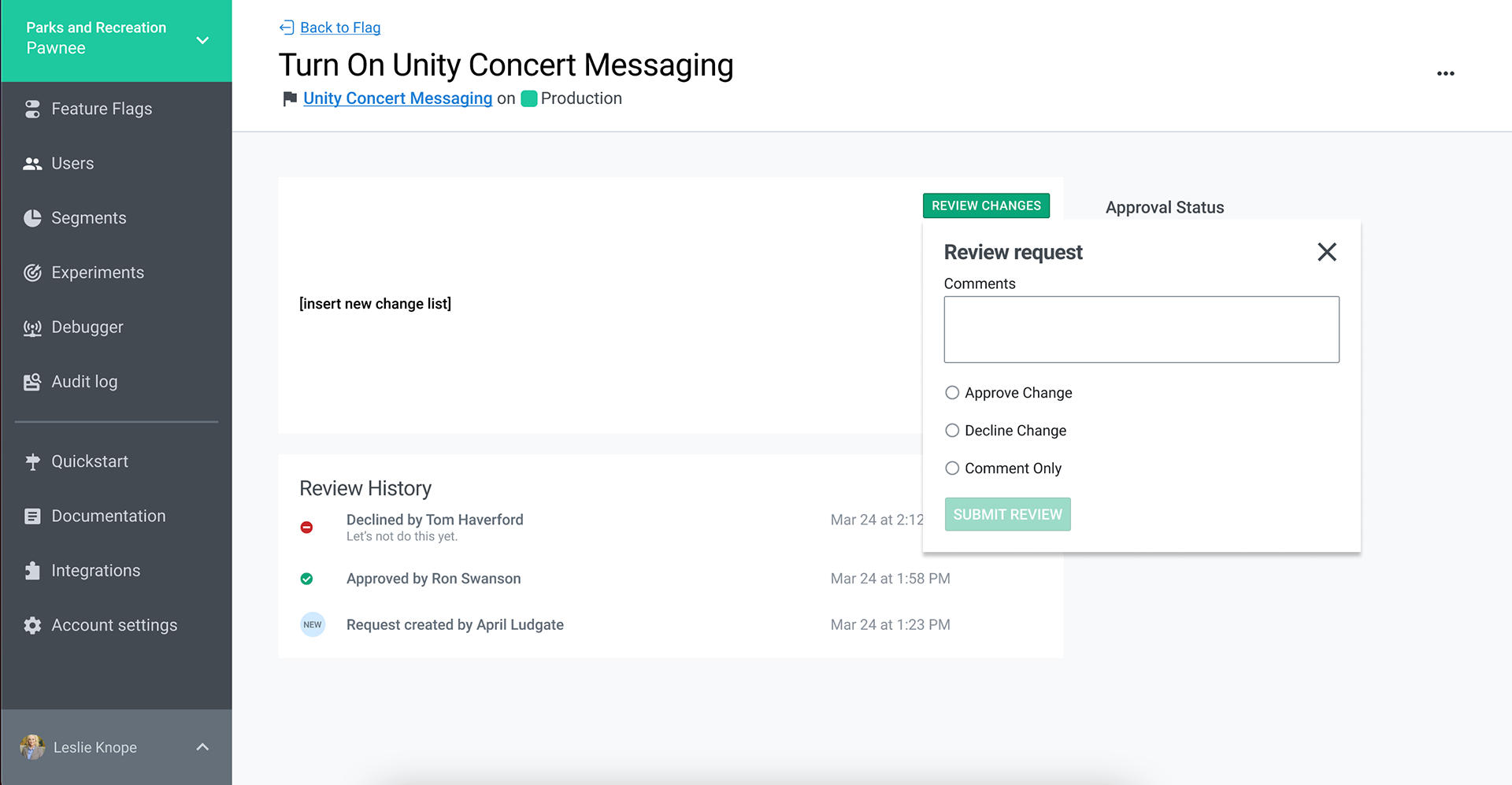 A GitHub style Review Changes popover menu