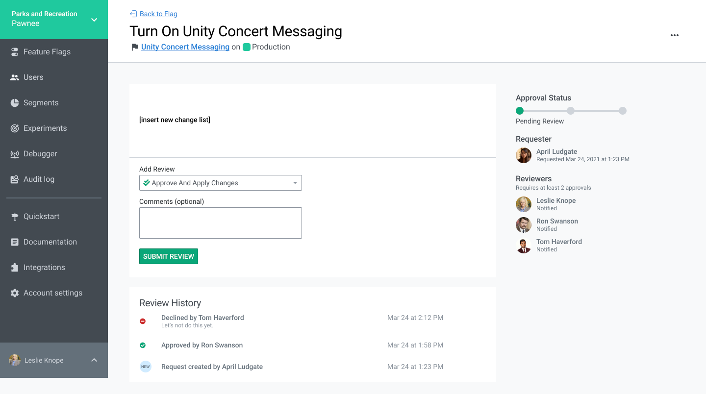 A drop down select menu with review options