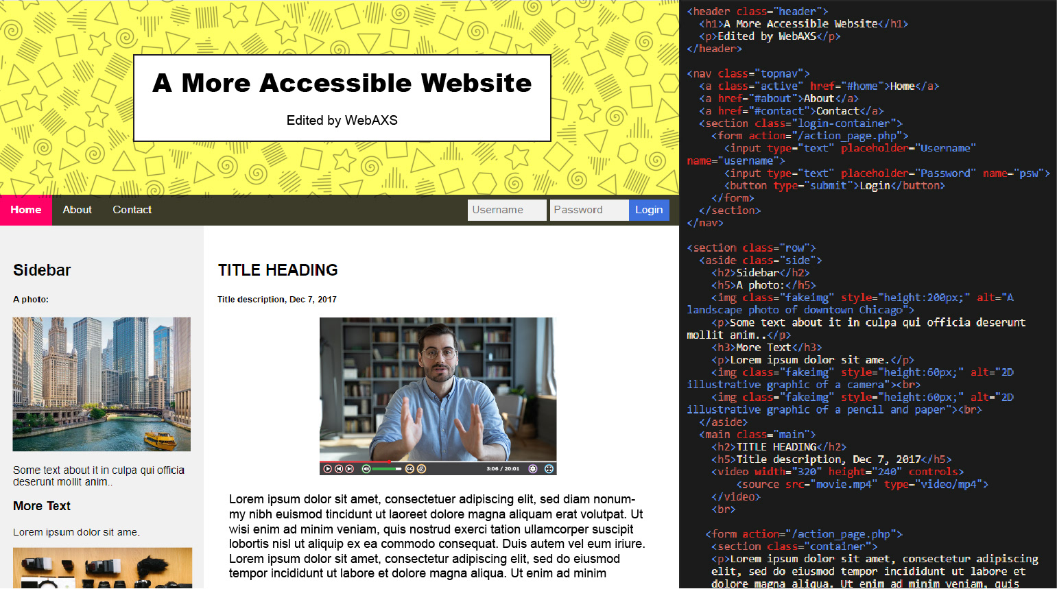 Website UI is adapted for user's accessibility needs, maintains visual identity of the original website