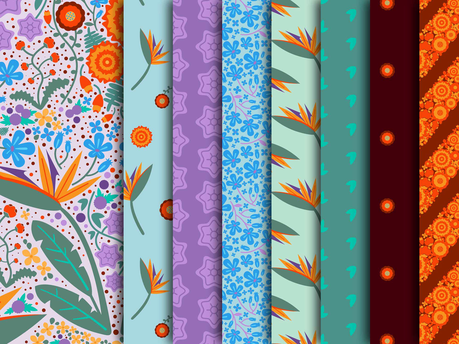 The Folk Paradise Collection consists of eight pattern designs.