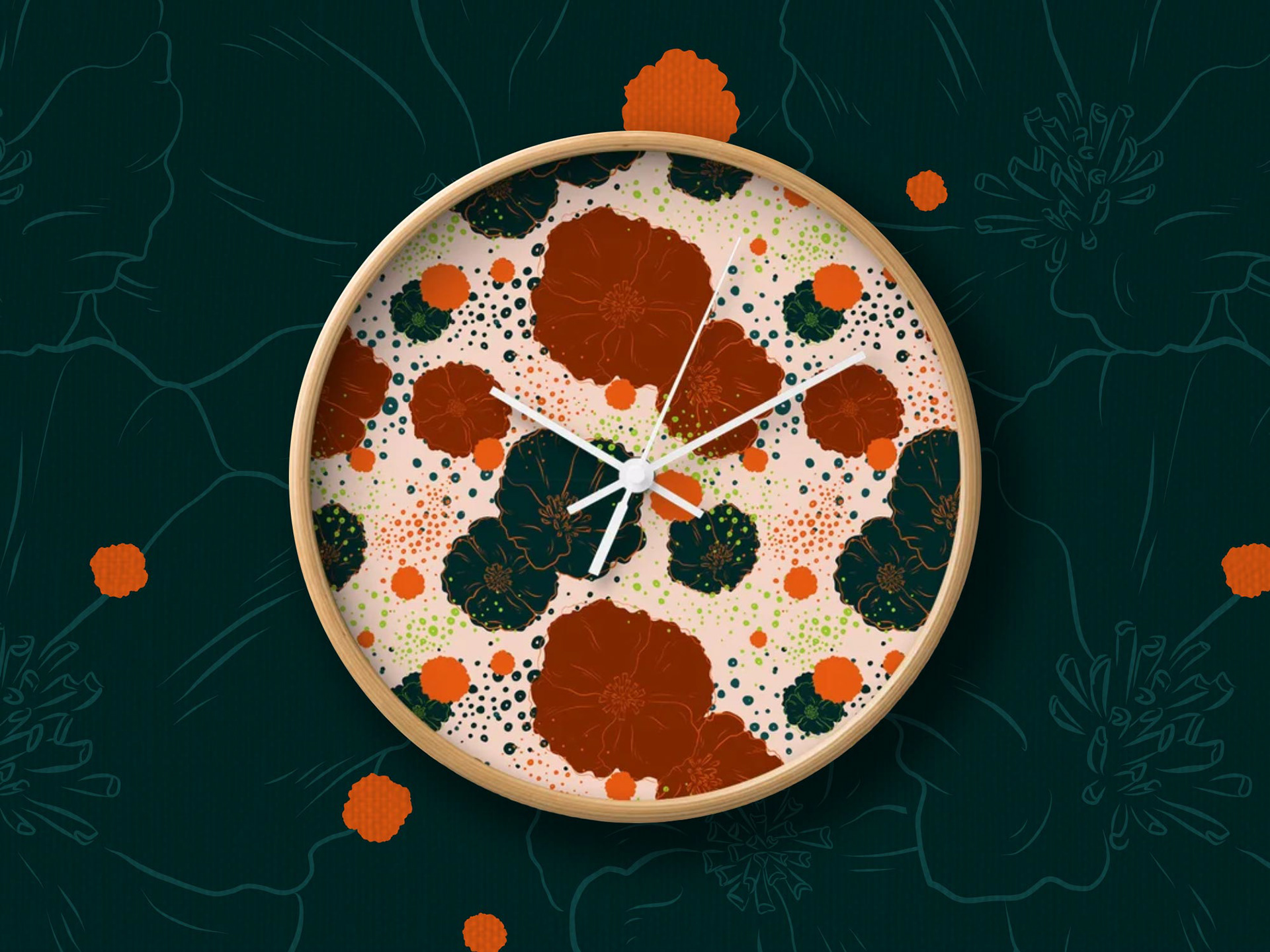 Wallpaper with Poppies and Poppy Flower Clock