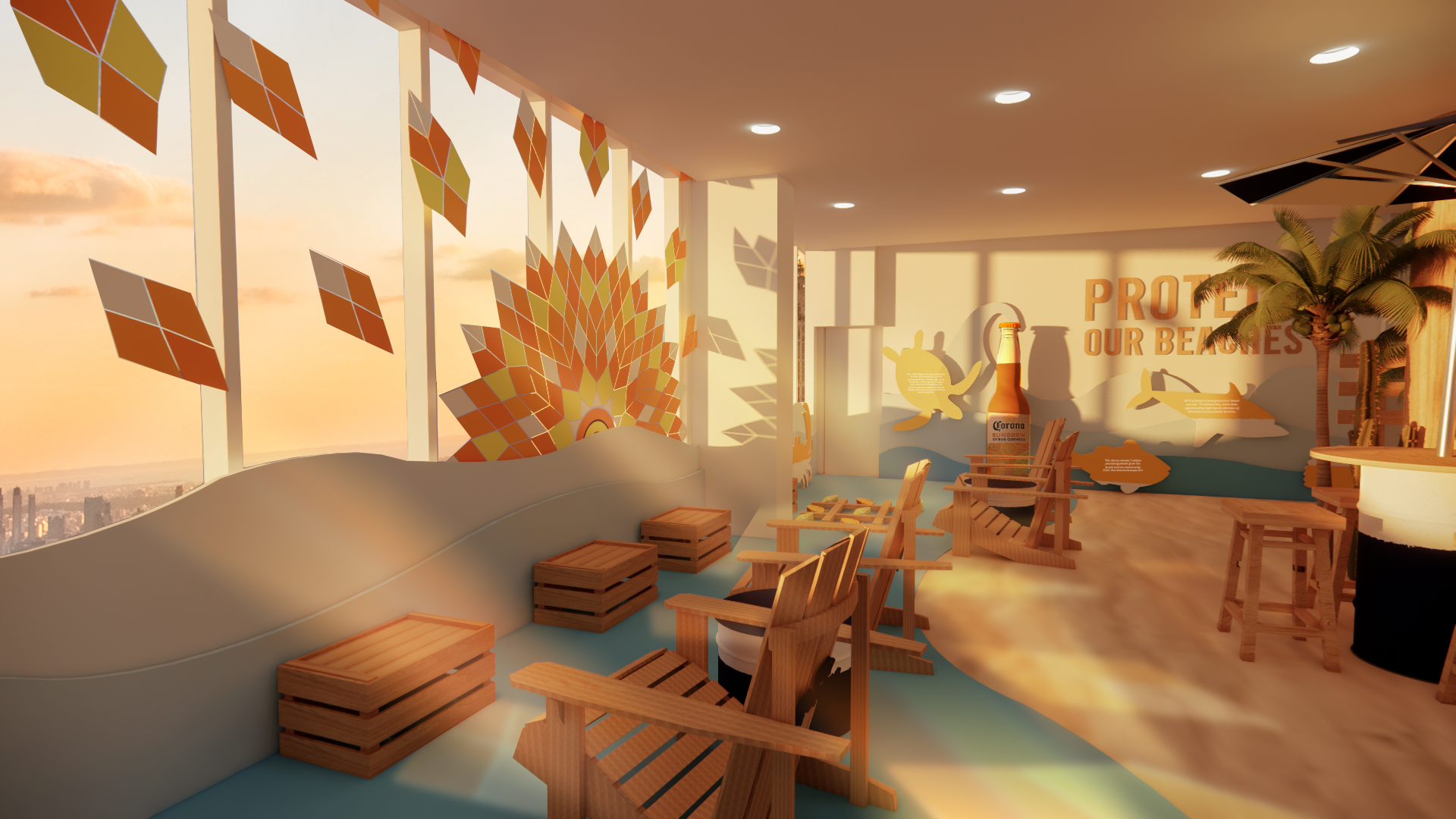 Here guests can come give a hand and help unpeel the large-scale Corona Sunbrew Ceremony to welcome everyone to the island.