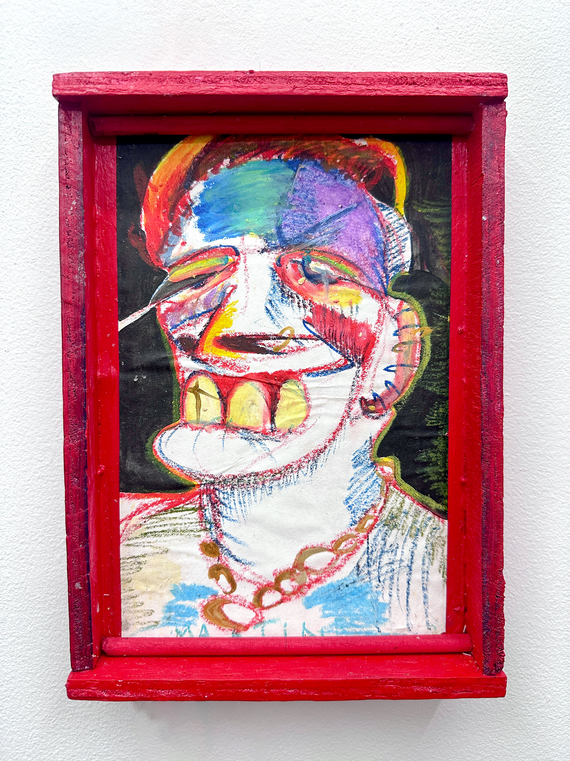 "gold chain" , 6" x 9", Oil Pastel & Acrylic on Paper in Artist Built Frame