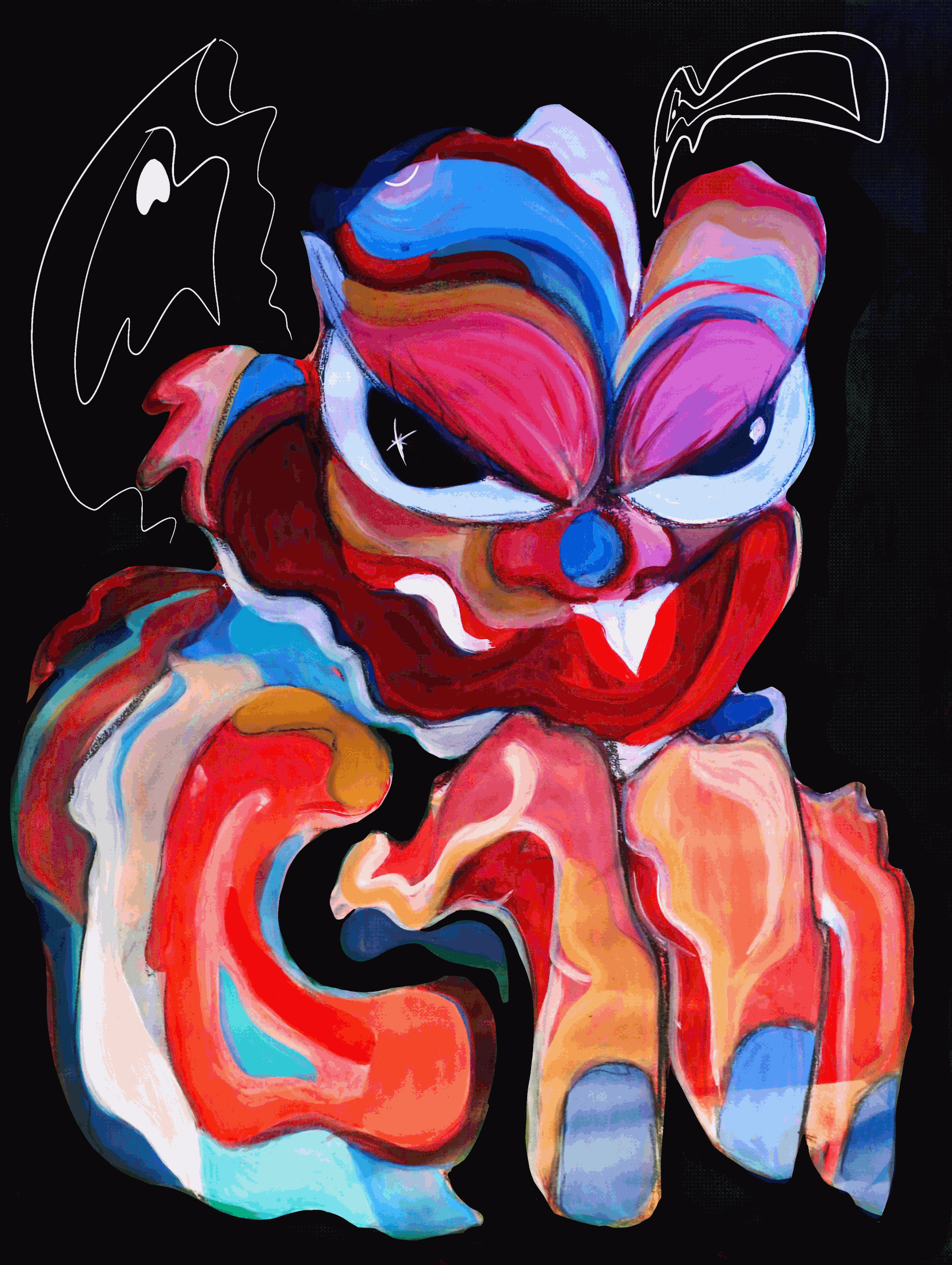 (SOLD) "Claw" 18x24 animated painting, Acrylic & Charcoal on Paper