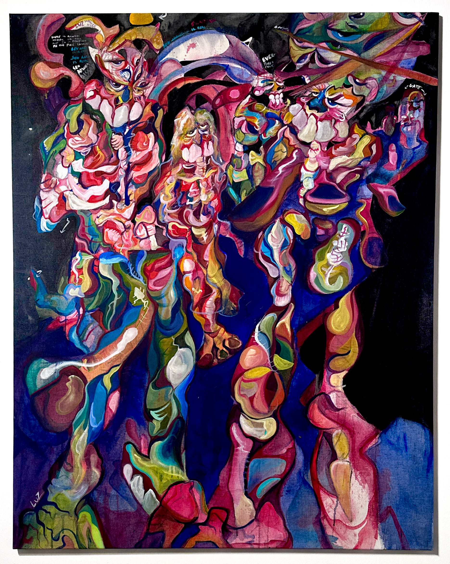 "dungeon party" , 45 x 55 in, Acrylic & Charcoal on Canvas, 2023