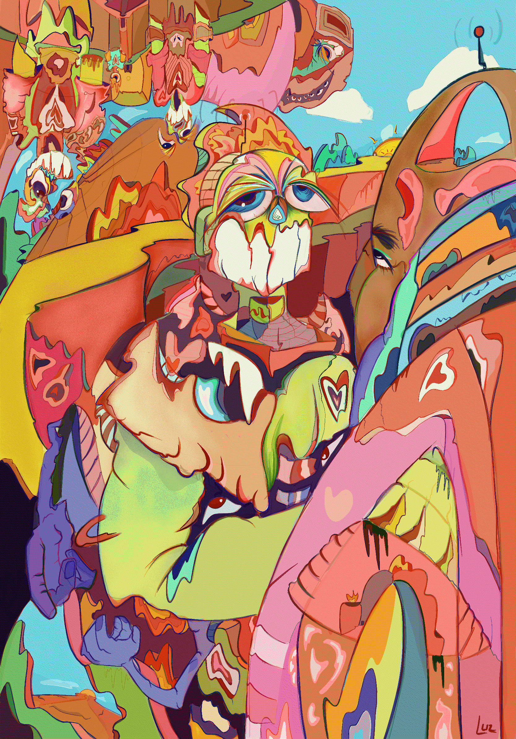 "First Cont@ct" by LUZ, done in Procreate, displayed at SuperChief New York