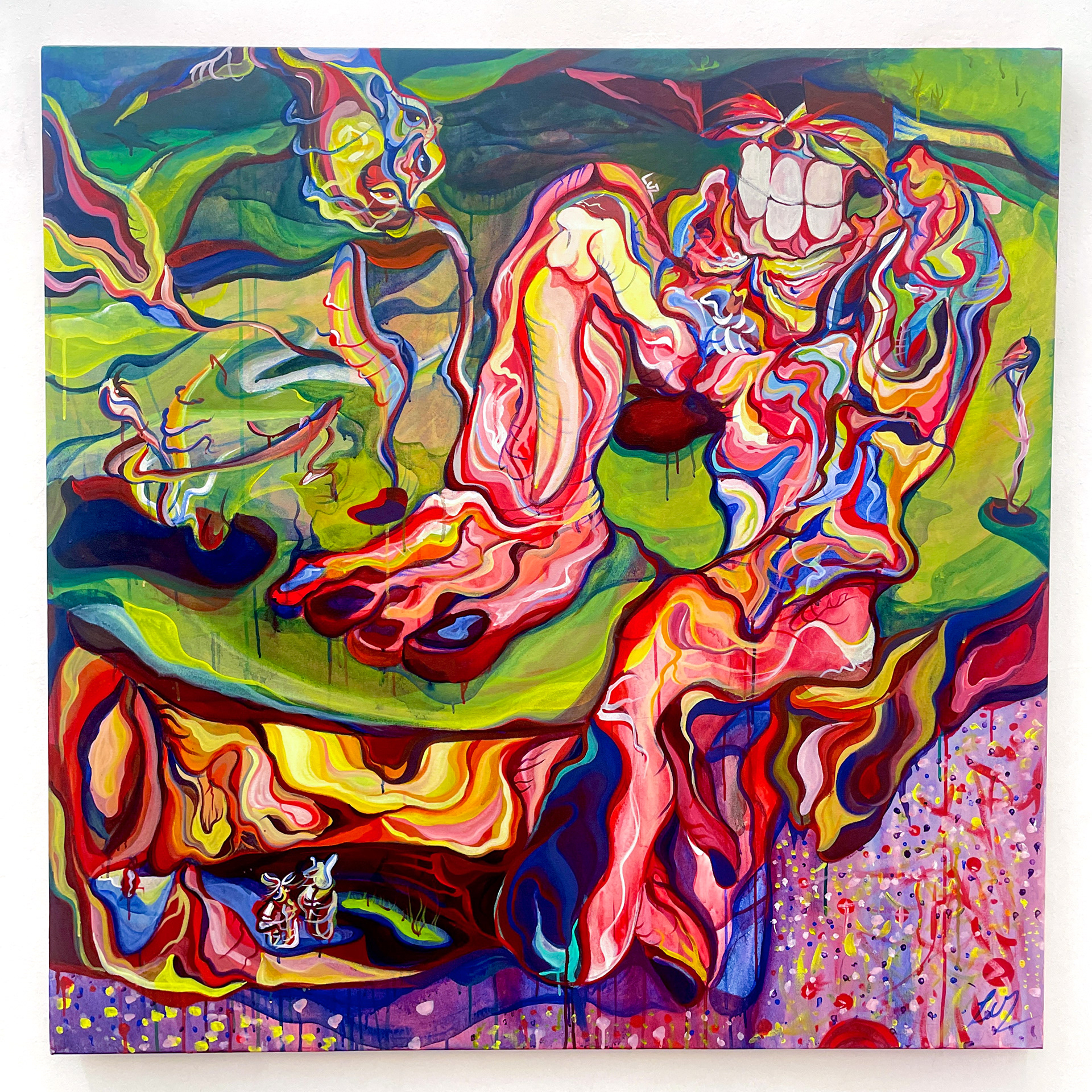 "mutilated self", 50 x 50 in , Acrylic on Canvas, 2022 (SOLD)