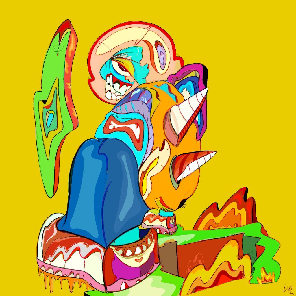 "Burn Rubber" by LUZ, done in Procreate