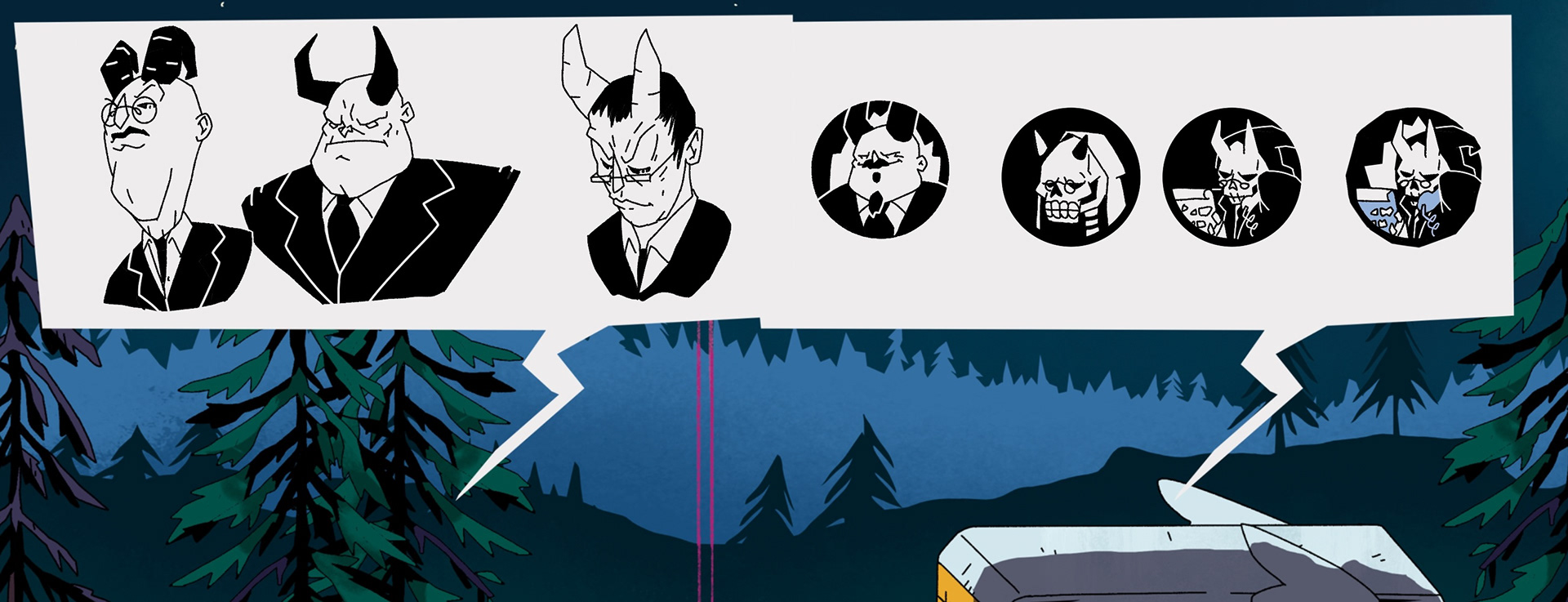 sketches for the boss character, talking to the player between levels