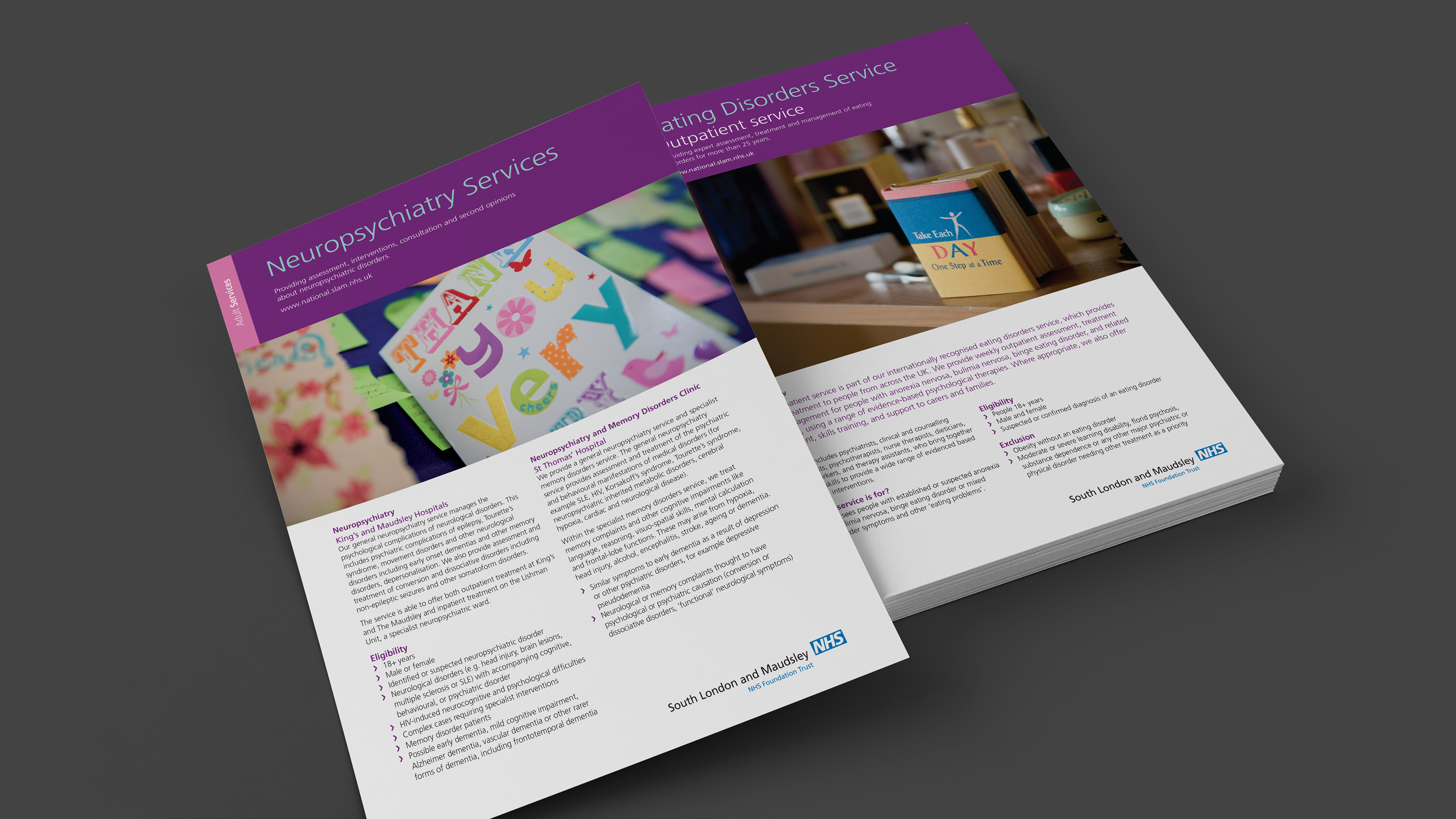 South London & Maudsley NHS Foundation Trust National Services A4 leaflets