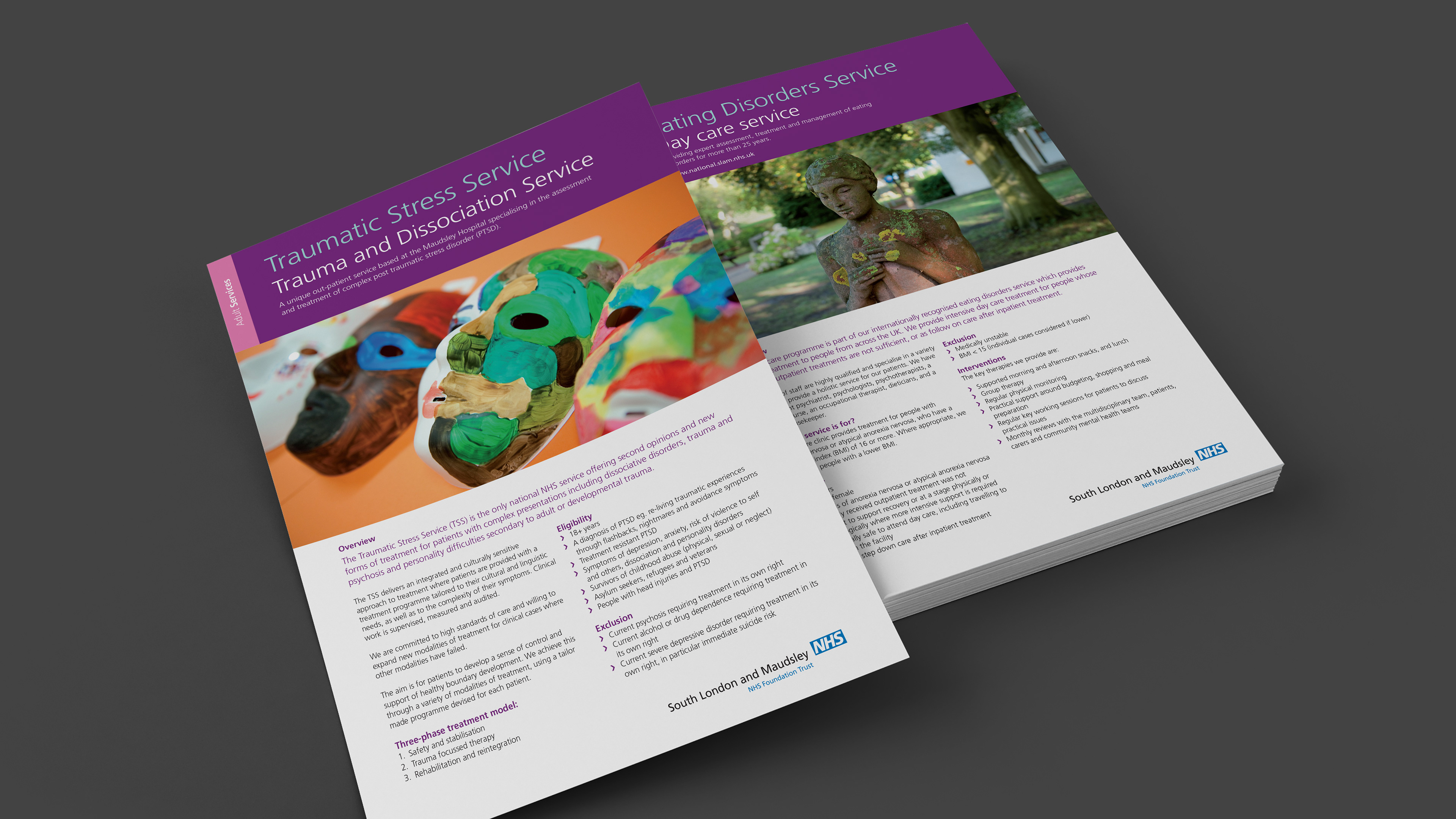 South London & Maudsley NHS Foundation Trust National Services A4 leaflets
