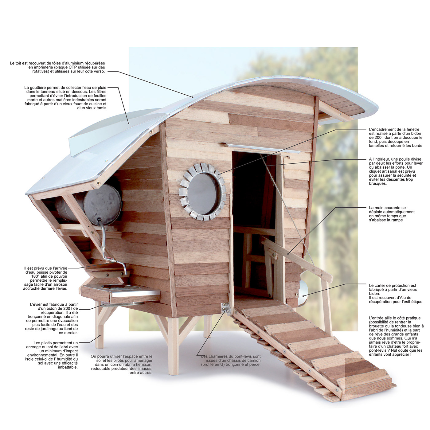 Maquette d'un projet utilisant principalement des planches de palettes recyclées